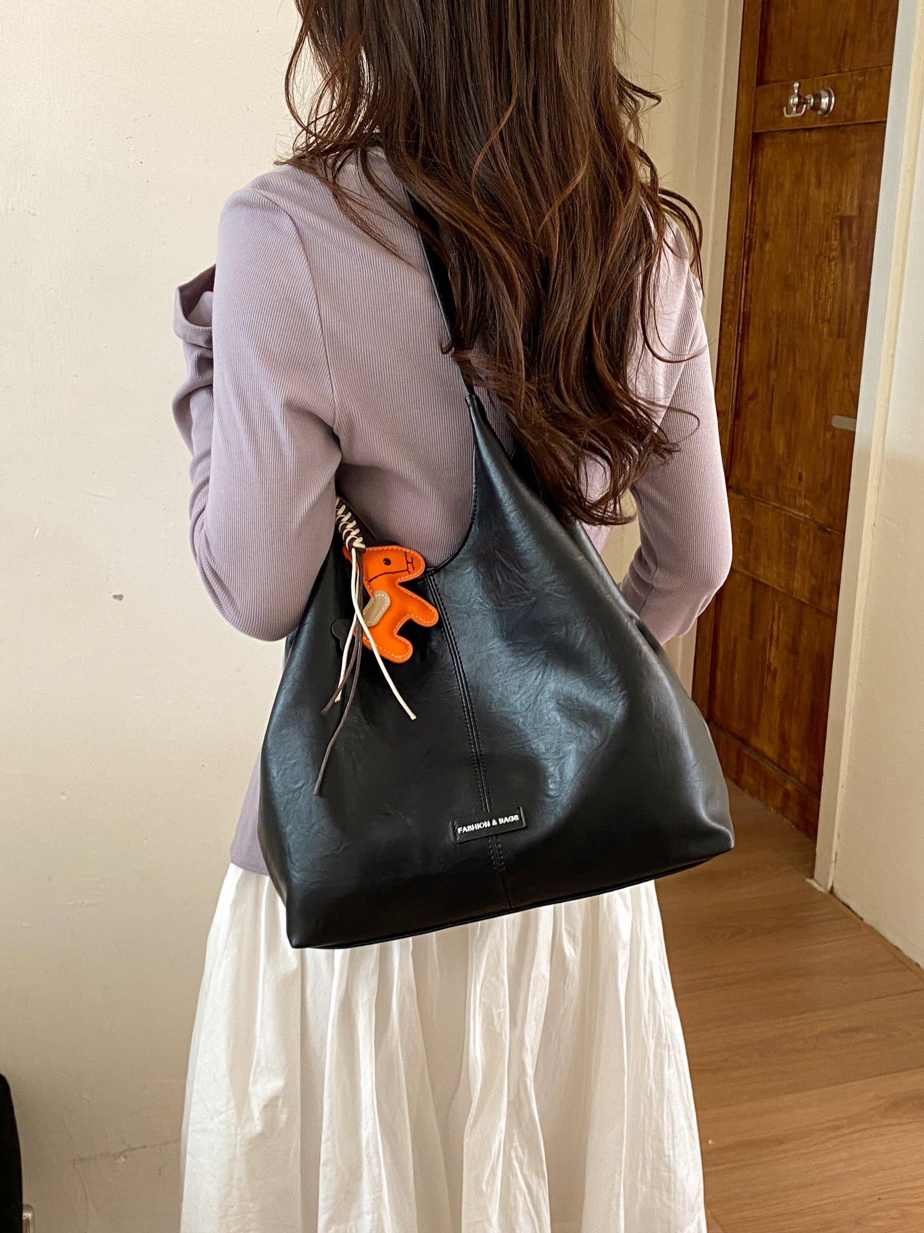 Black Shoulder Bag with Charm