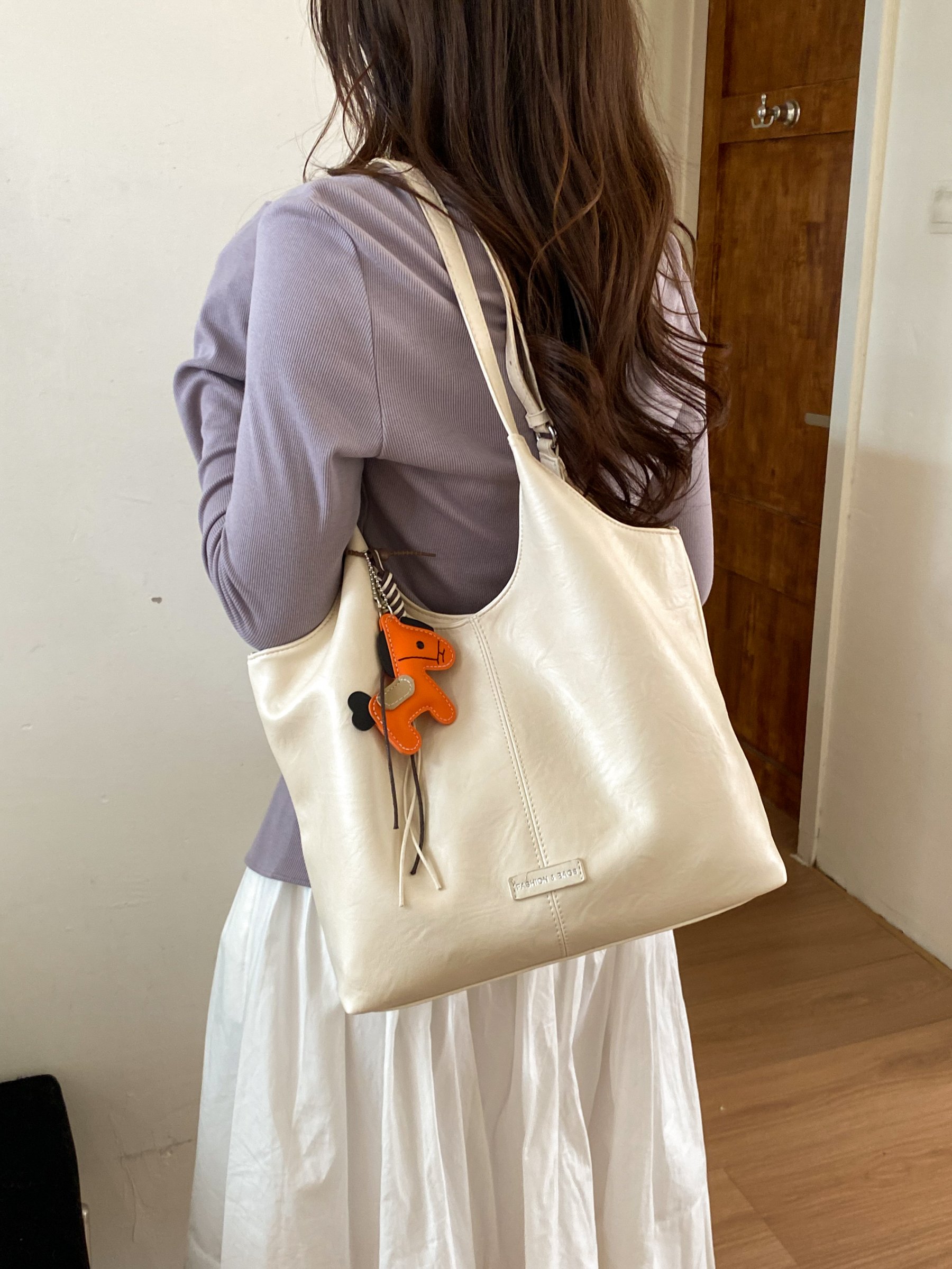 Beige Shoulder Bag with Horse Charm