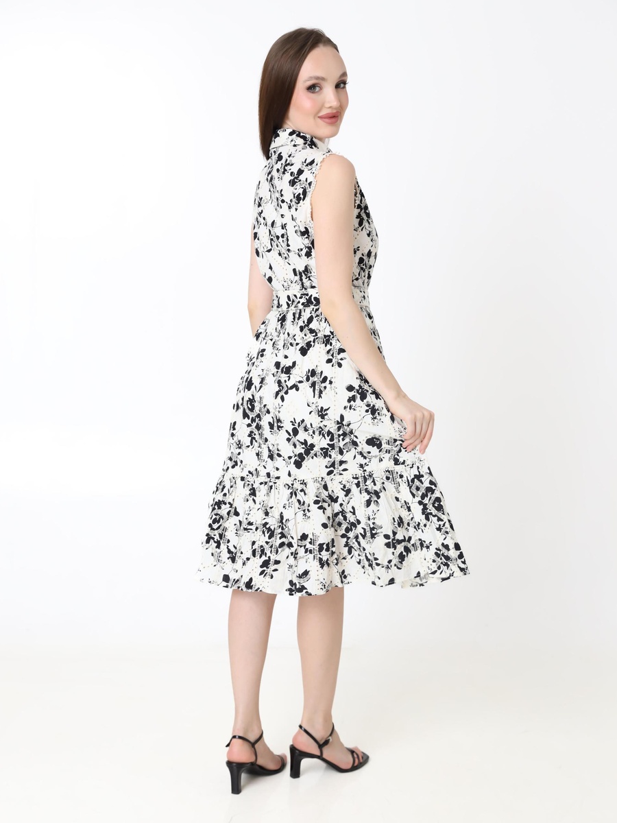 White Floral Print Midi Shirt Dress with Belt