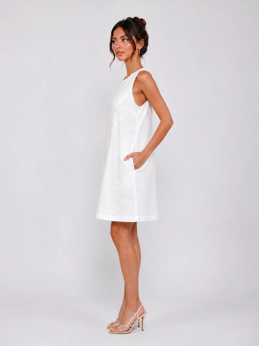 White Mini Dress with Floral Lace Applique