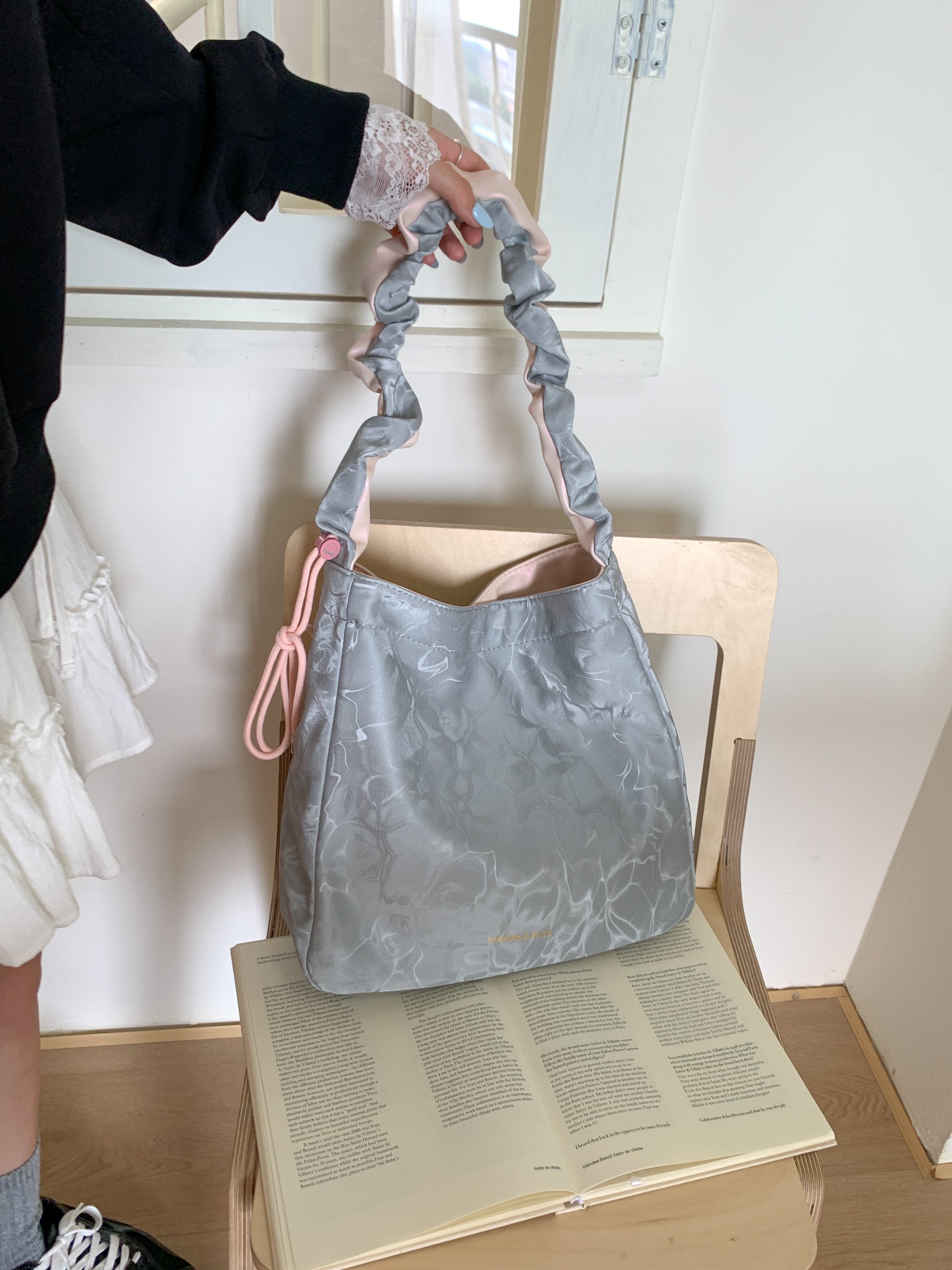 Grey Shoulder Bag with Unique Water Ripple Pattern