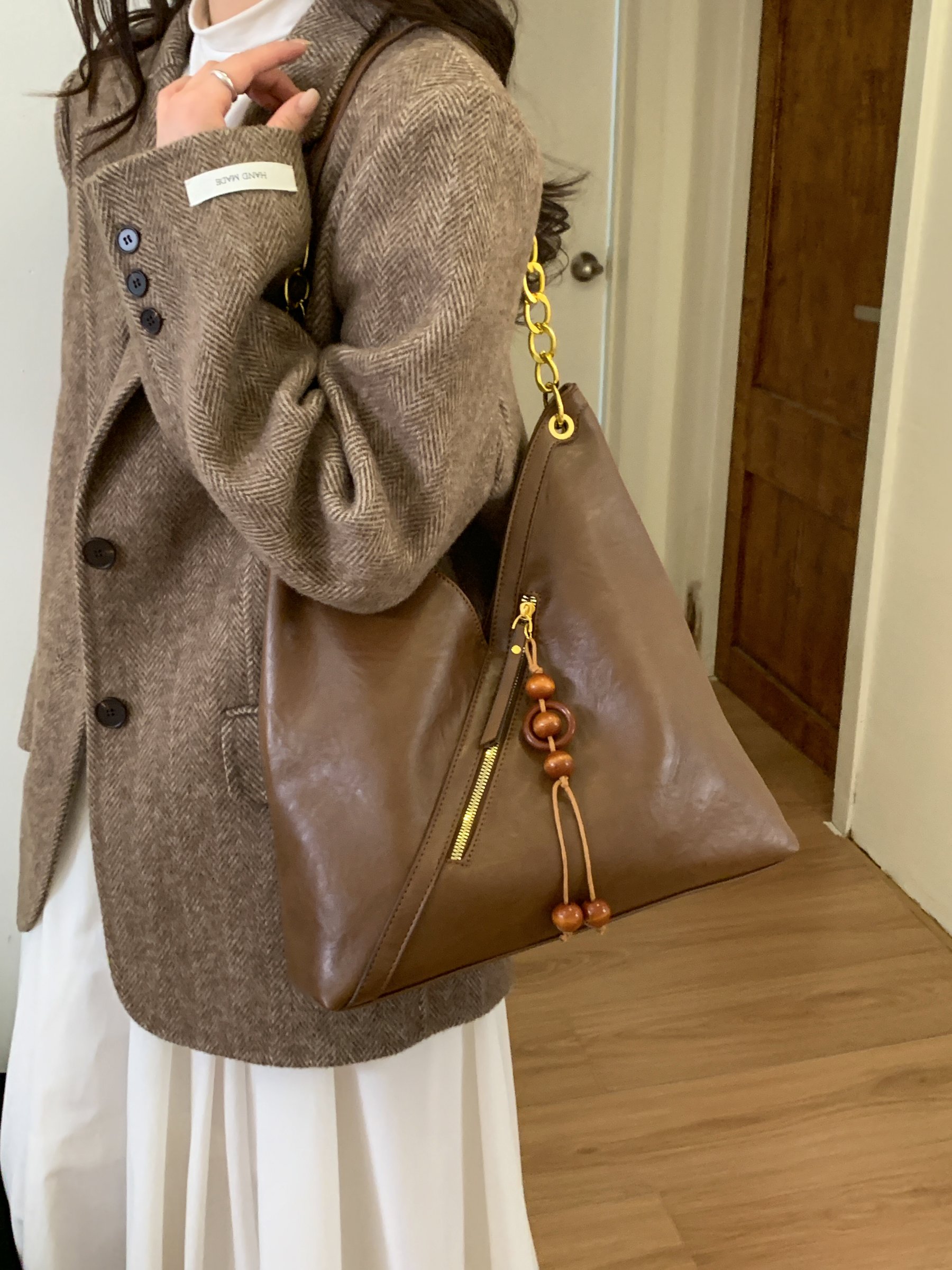 Brown Shoulder Bag with Chain Strap