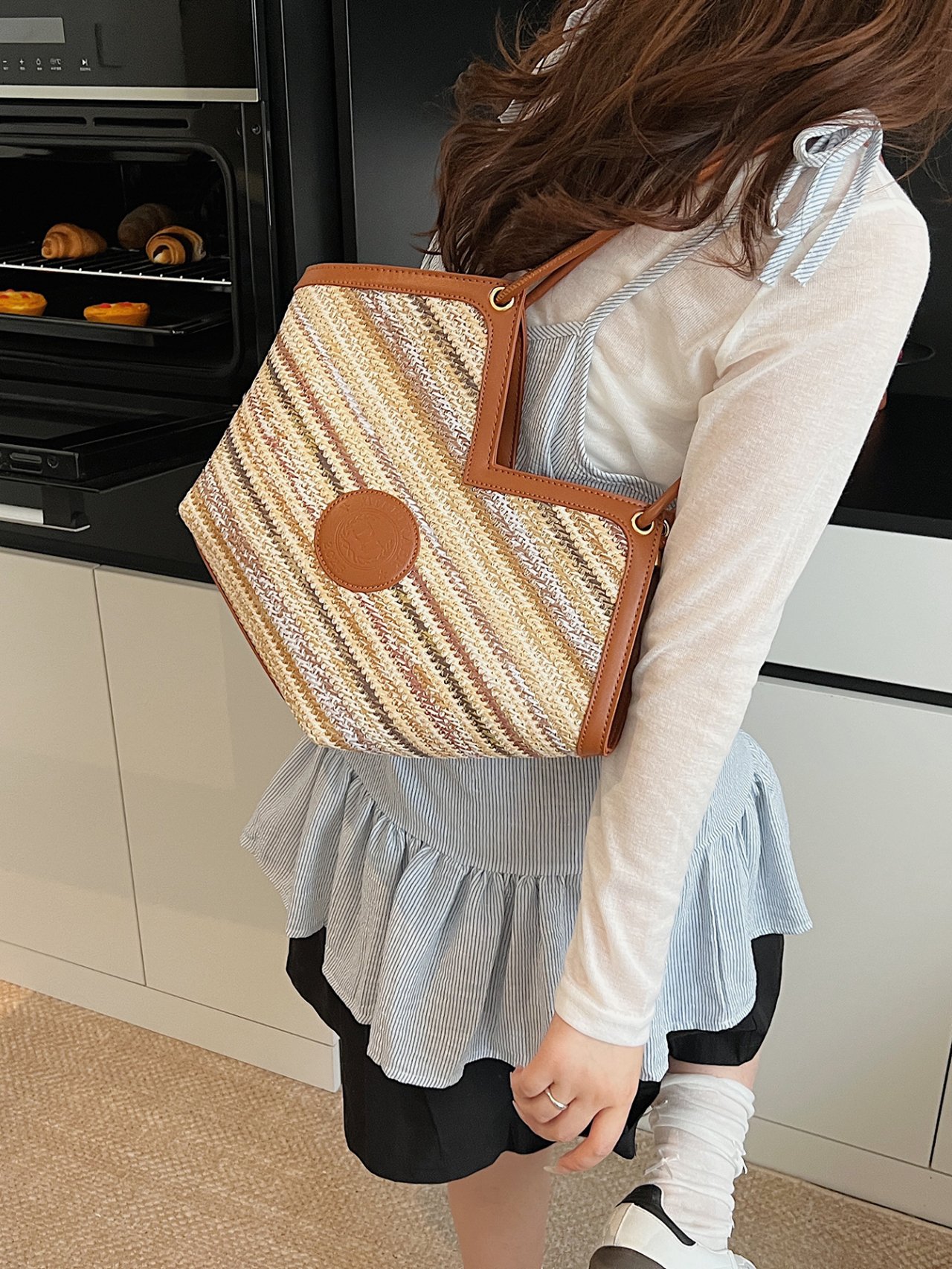 Multi-Color Woven Straw Tote Bag