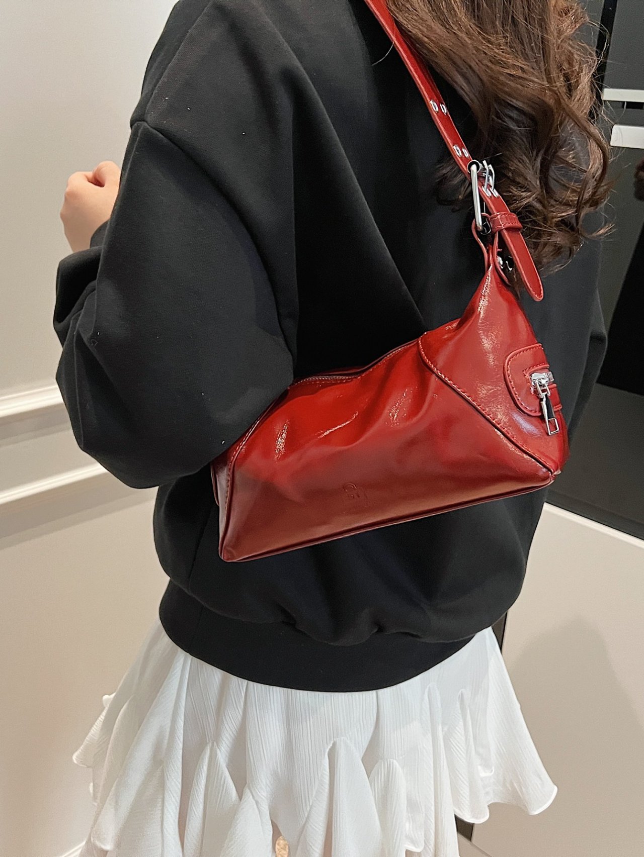 Burgundy Patent Leather Shoulder Bag