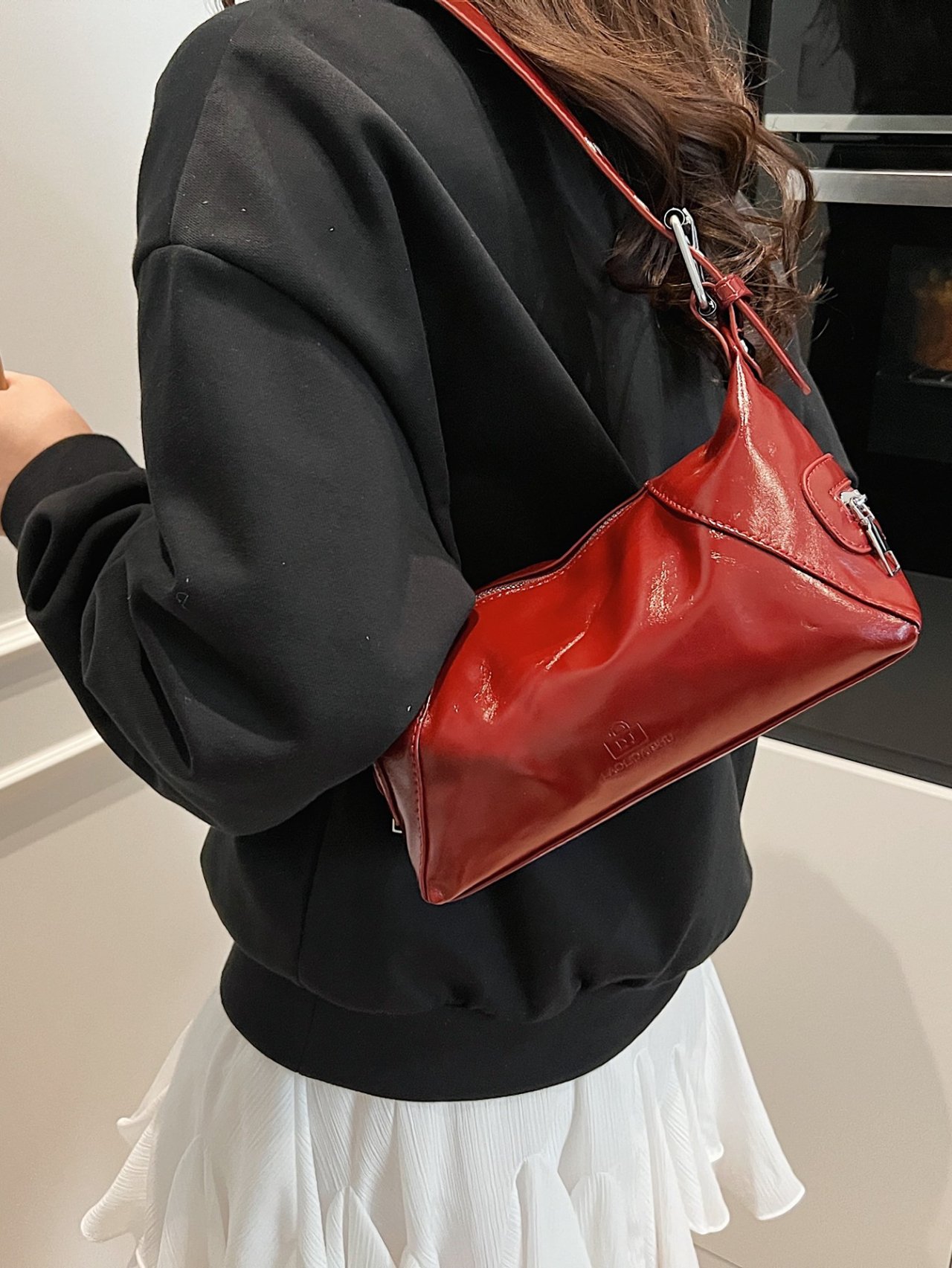 Burgundy Patent Leather Shoulder Bag