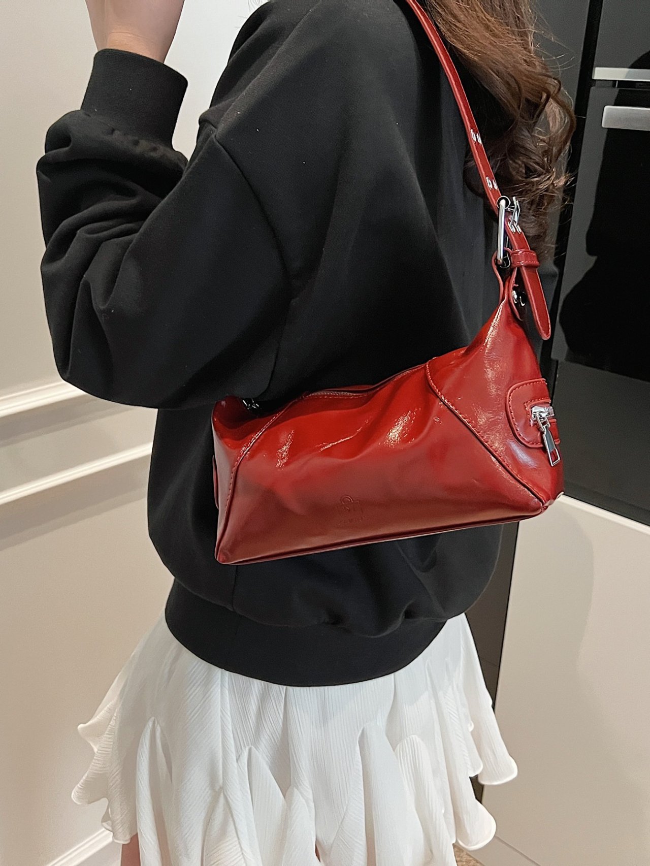 Burgundy Patent Leather Shoulder Bag