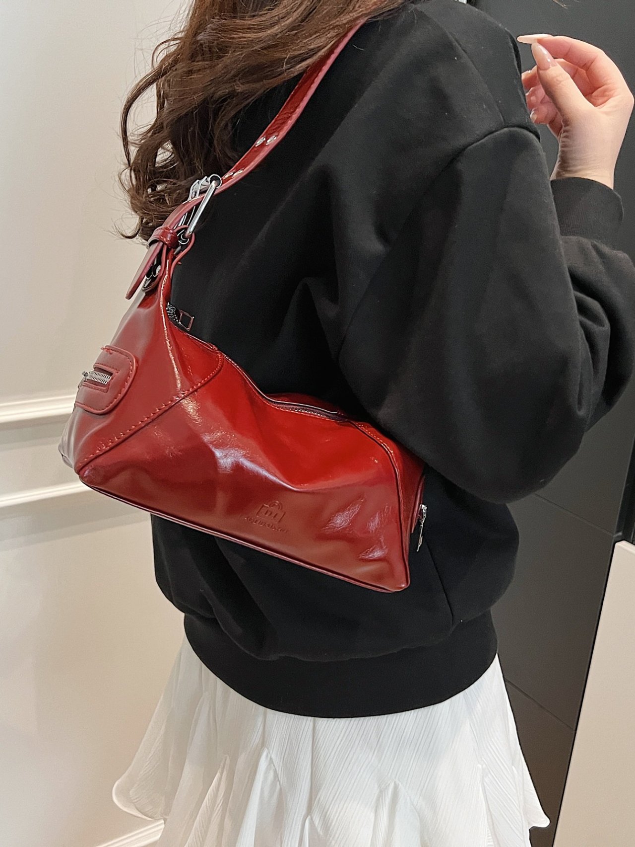 Burgundy Patent Leather Shoulder Bag