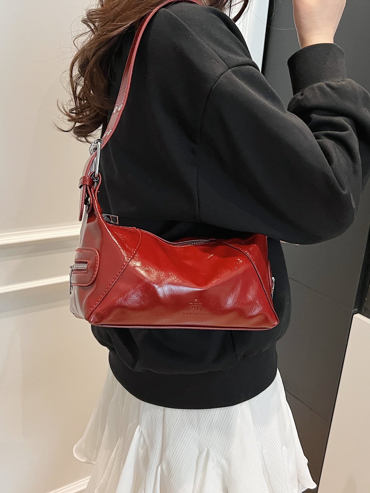Burgundy Patent Leather Shoulder Bag