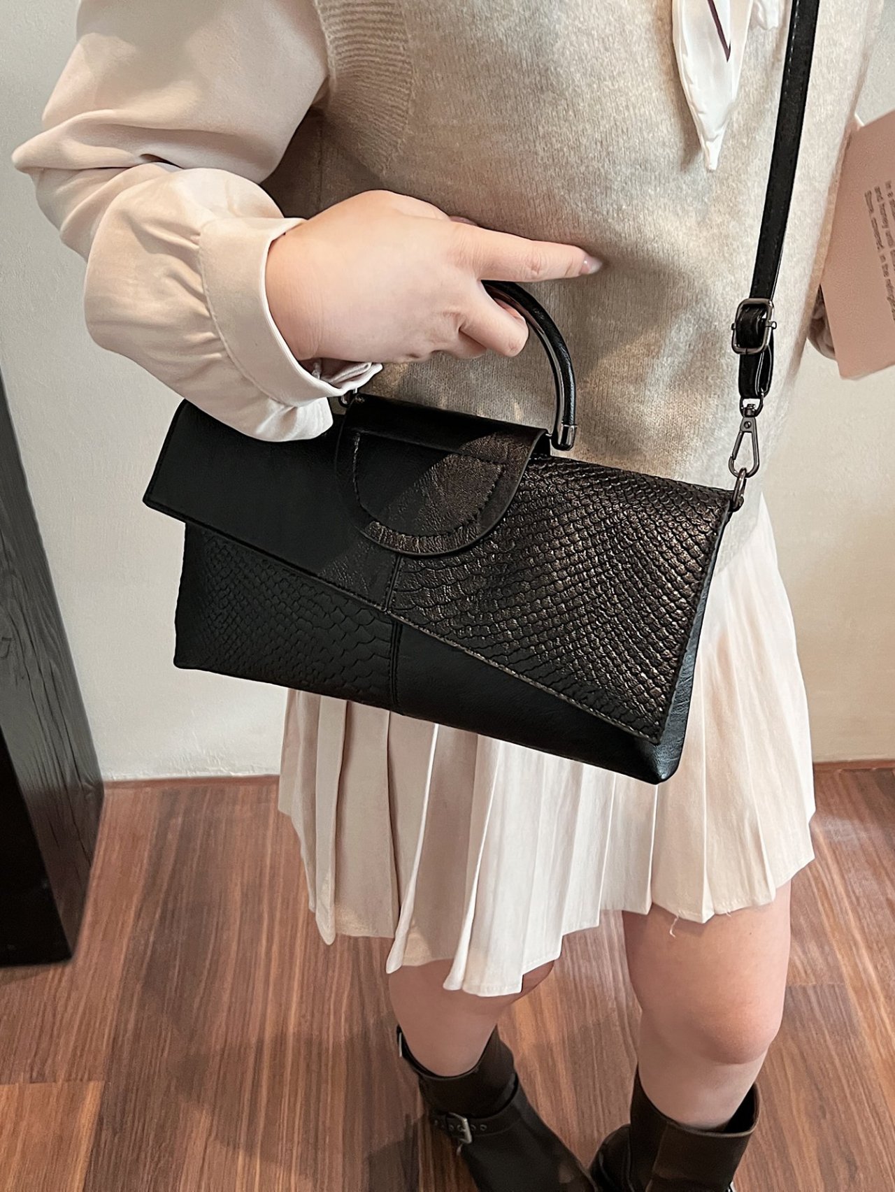 Black Textured Crossbody Bag