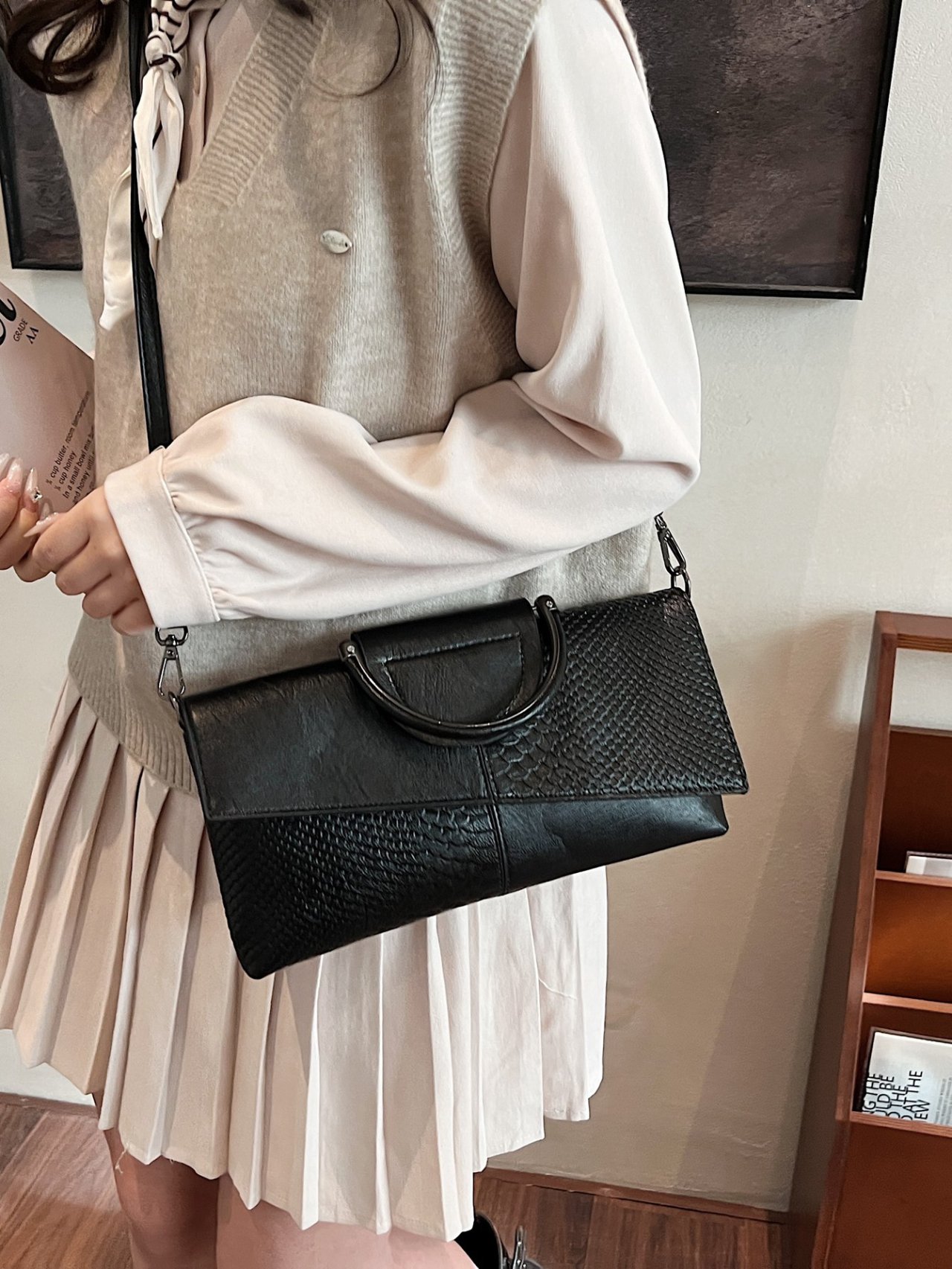 Black Textured Crossbody Bag