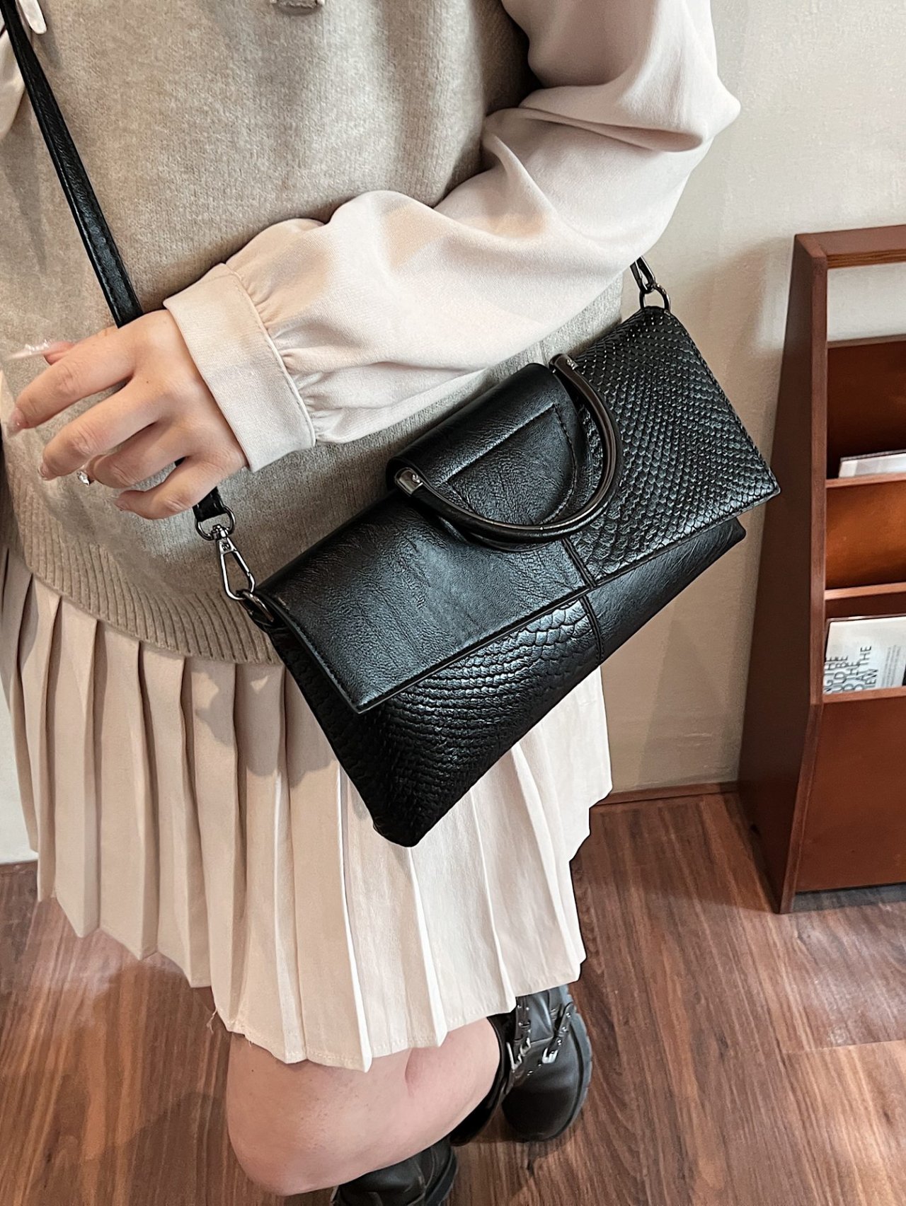Black Textured Crossbody Bag