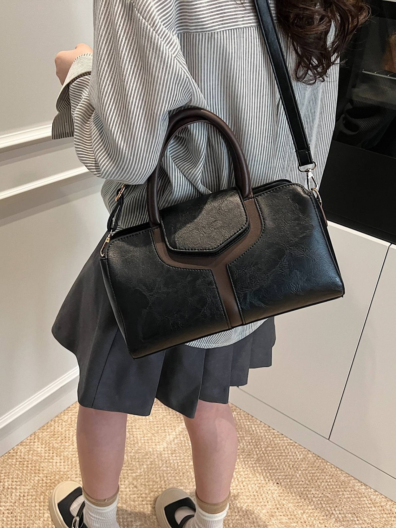 Black Crossbody Bag with Contrast Trim