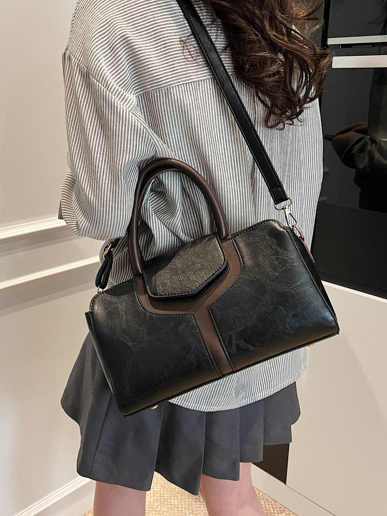 Black Crossbody Bag with Contrast Trim