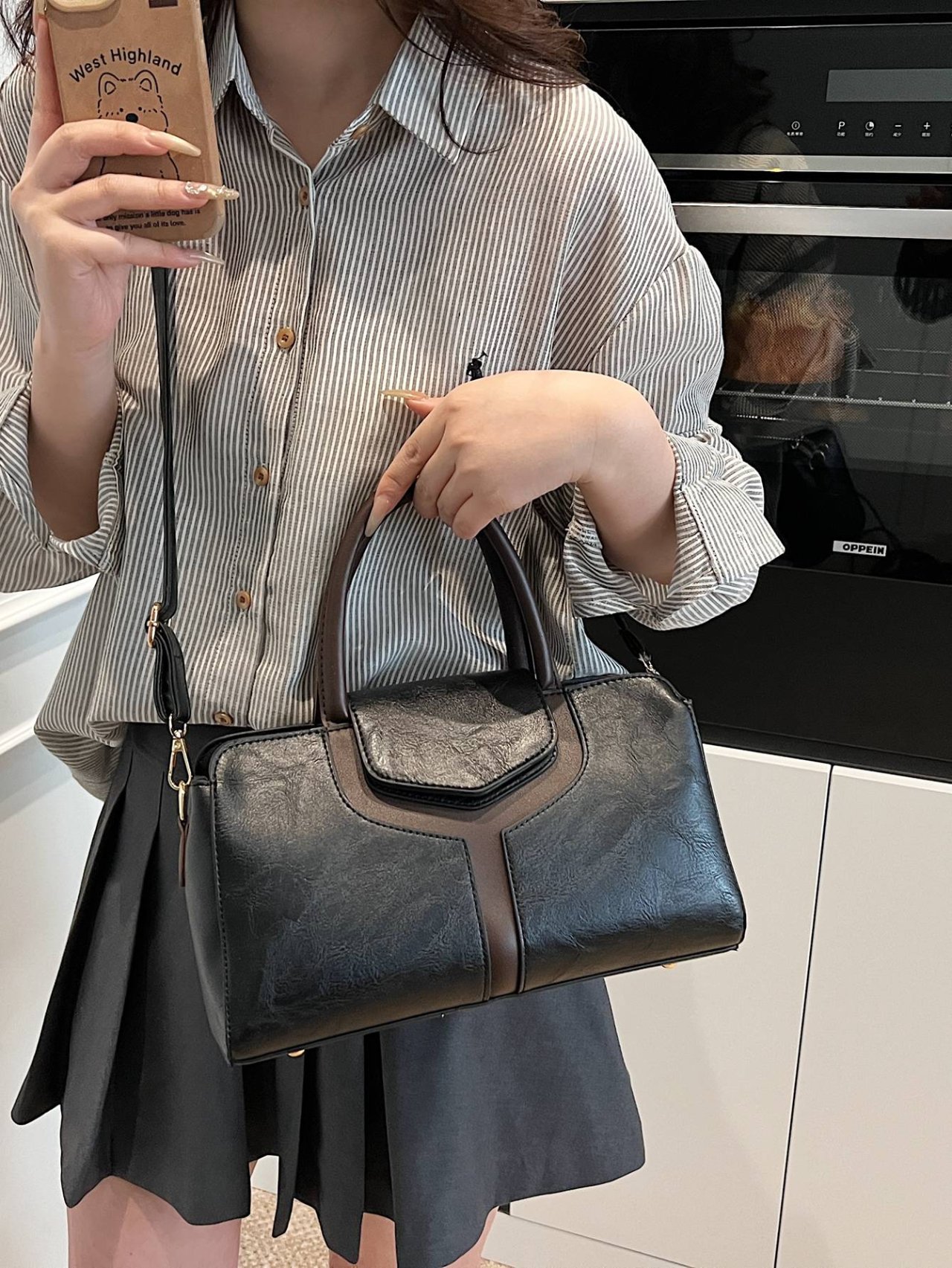 Black Crossbody Bag with Contrast Trim