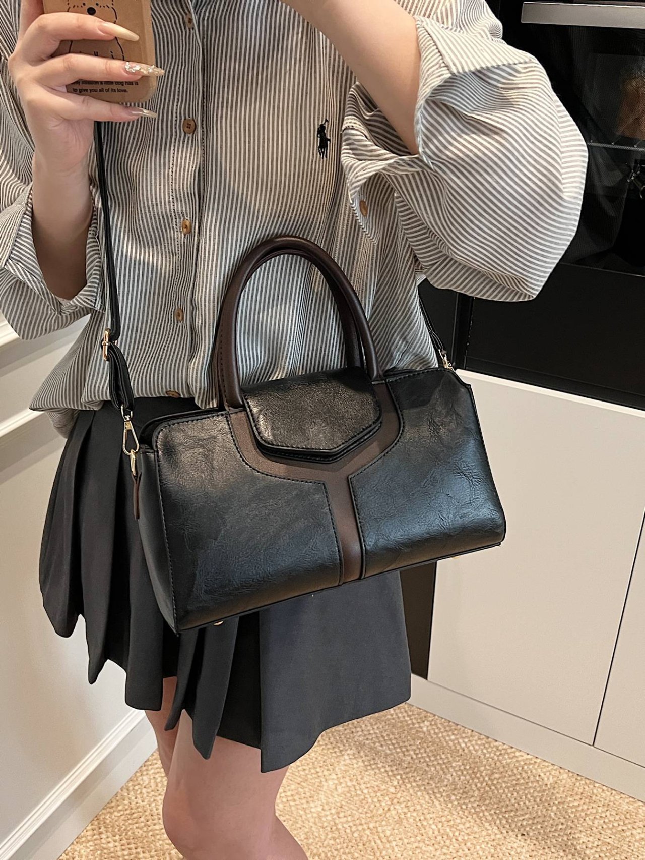 Black Crossbody Bag with Contrast Trim