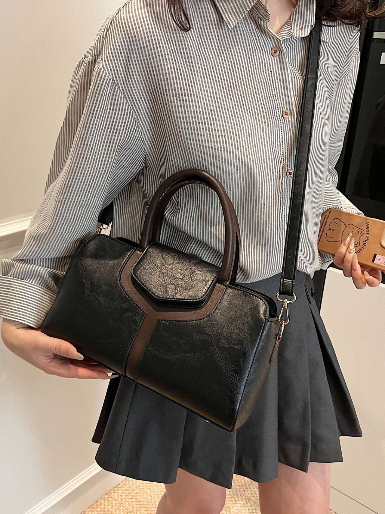Black Crossbody Bag with Contrast Trim