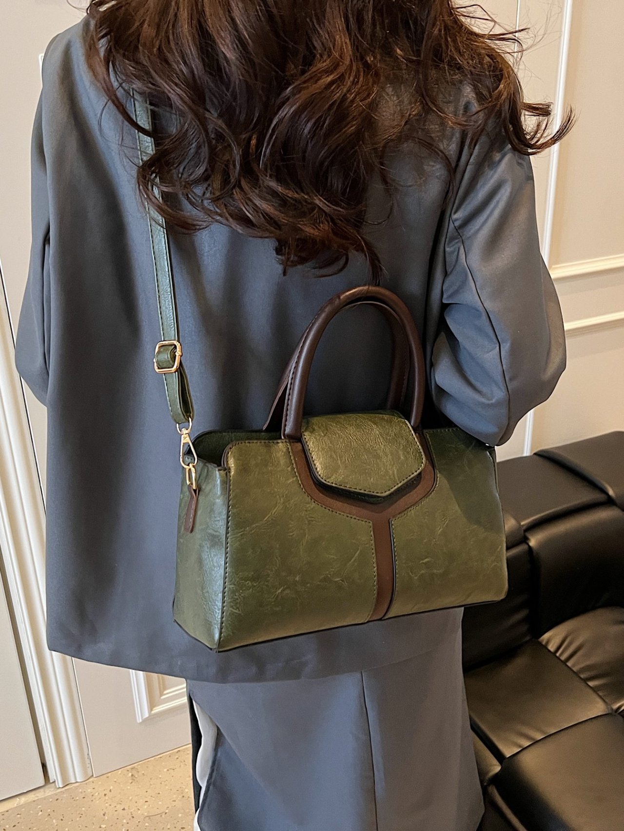 Green Faux Leather Crossbody Bag