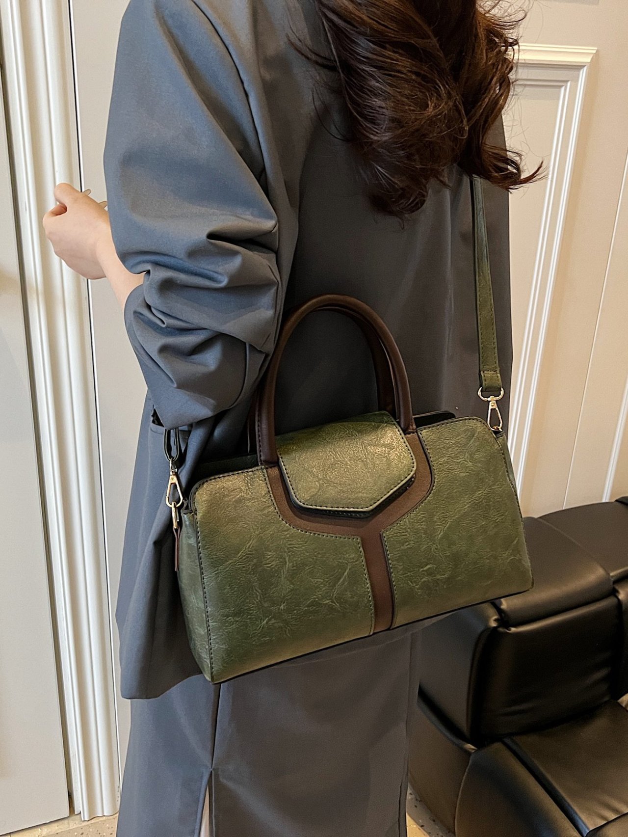 Green Faux Leather Crossbody Bag