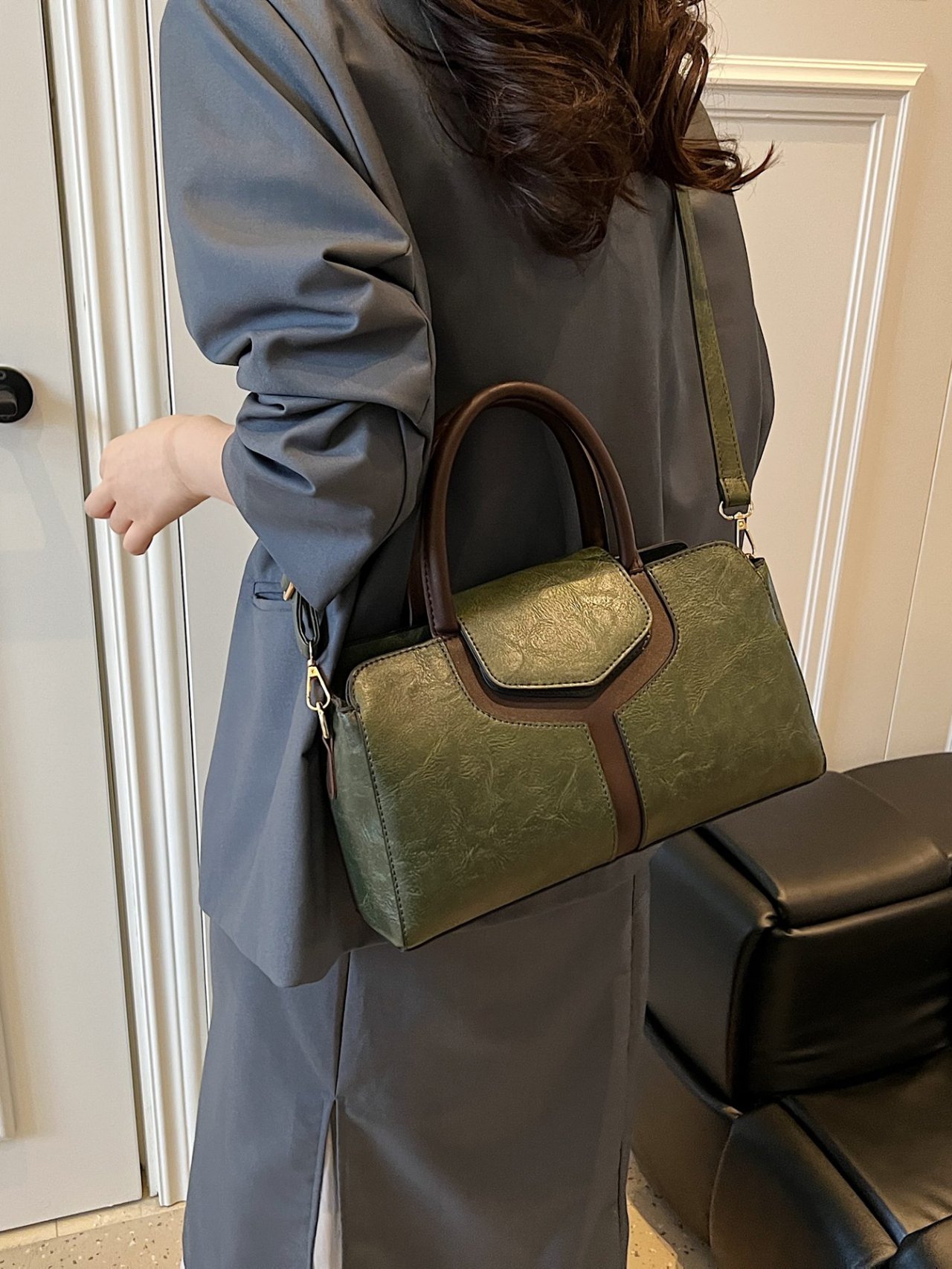 Green Faux Leather Crossbody Bag