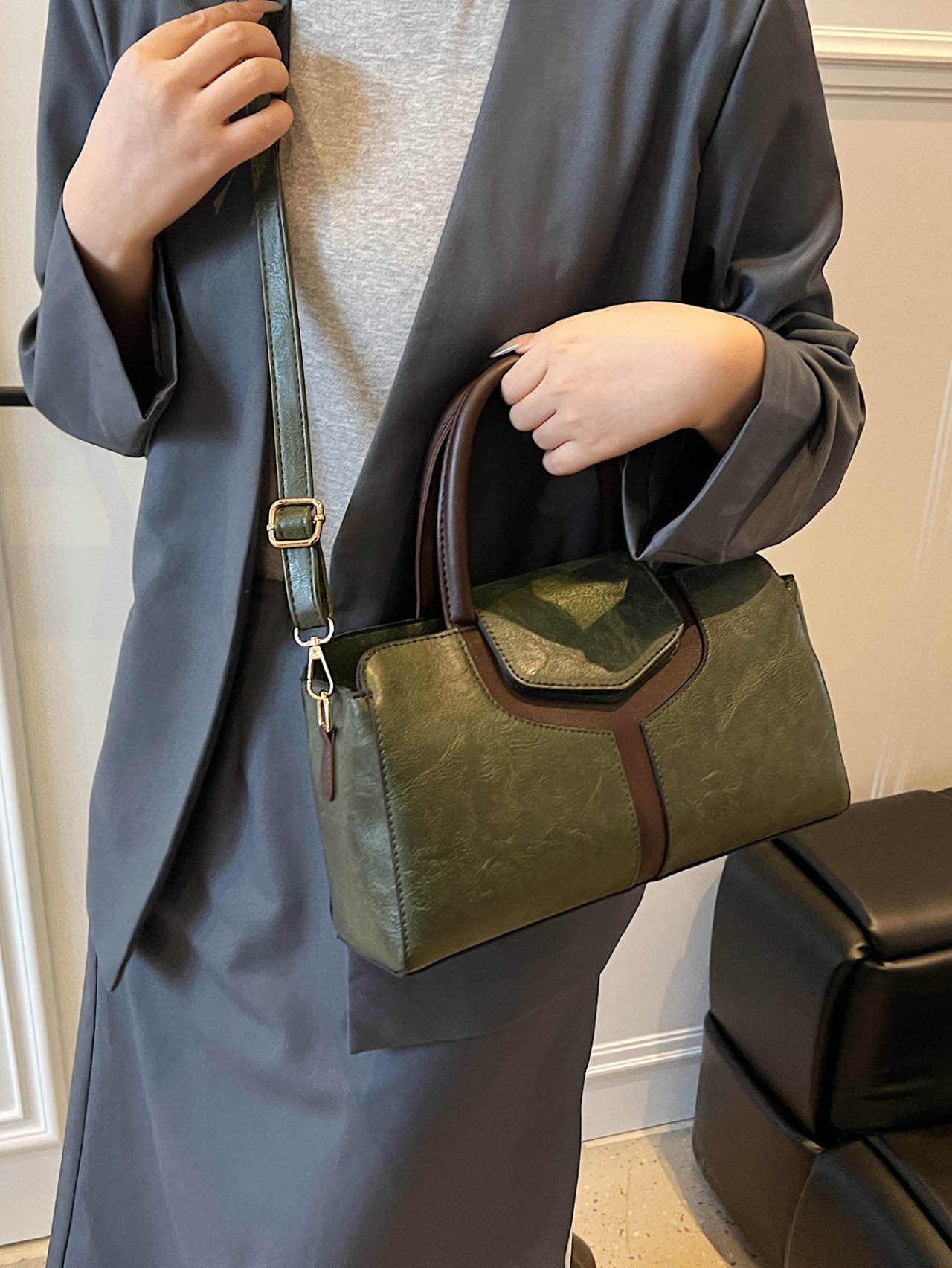 Green Faux Leather Crossbody Bag