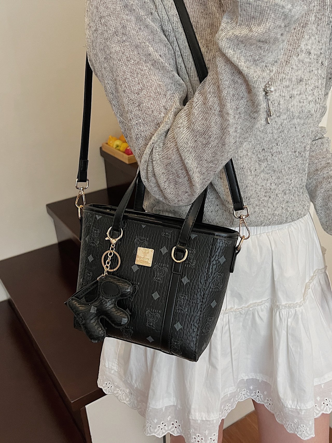 Black Crossbody Bag with Charm