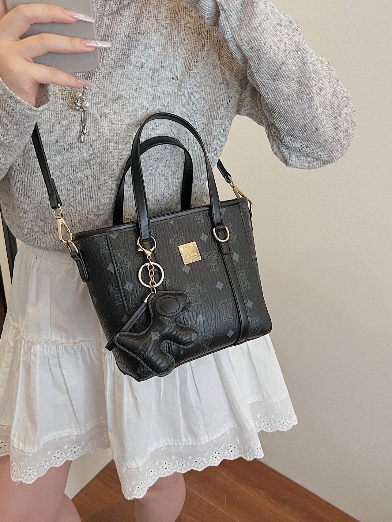 Black Crossbody Bag with Charm