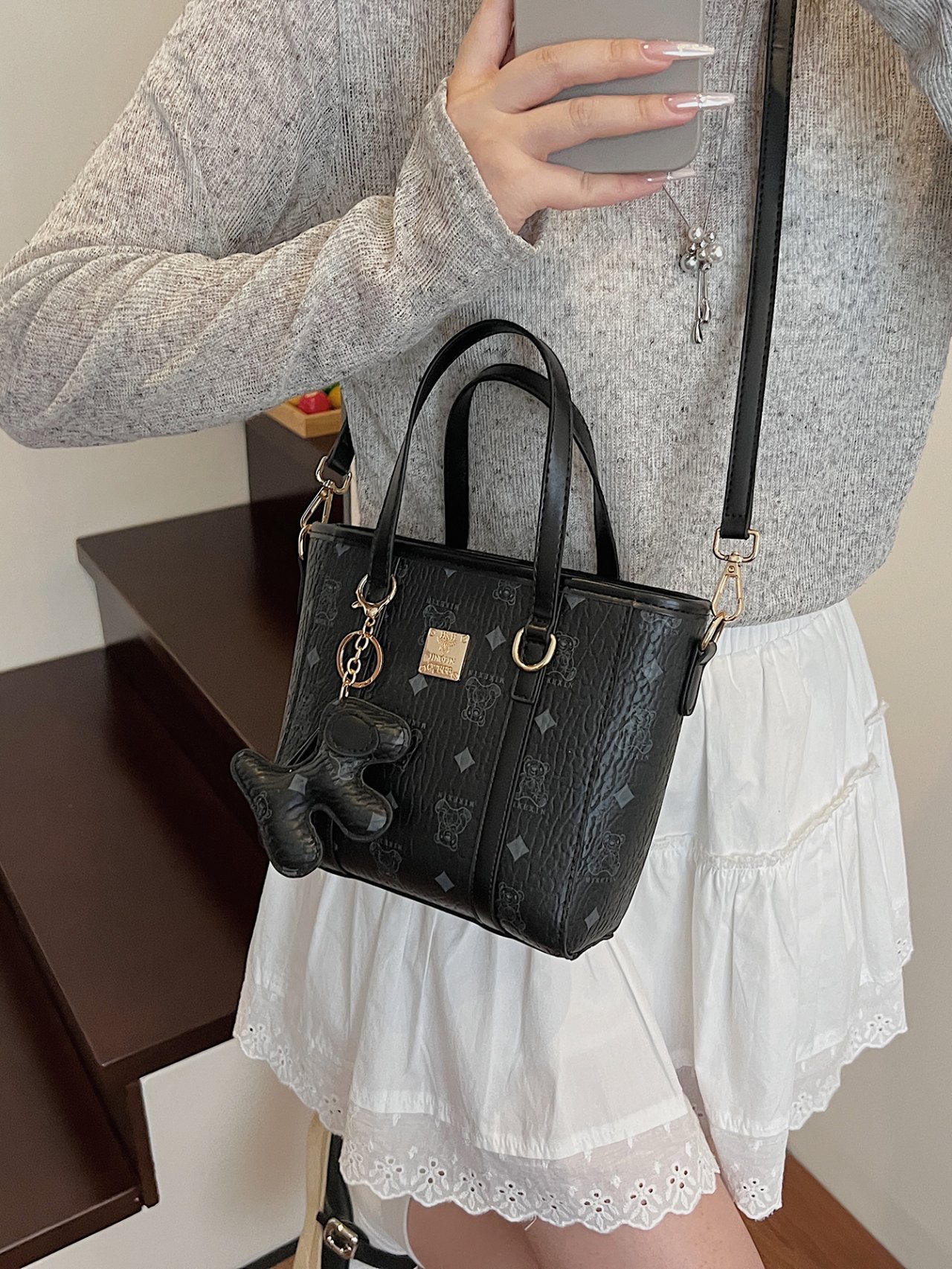 Black Crossbody Bag with Charm