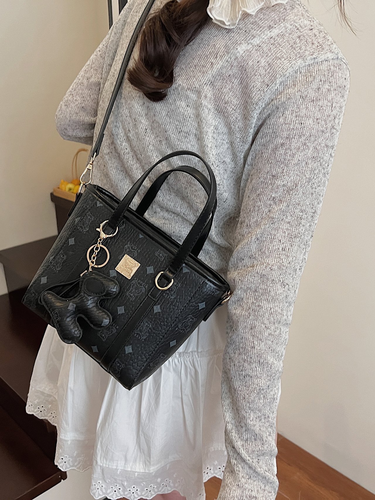 Black Crossbody Bag with Charm