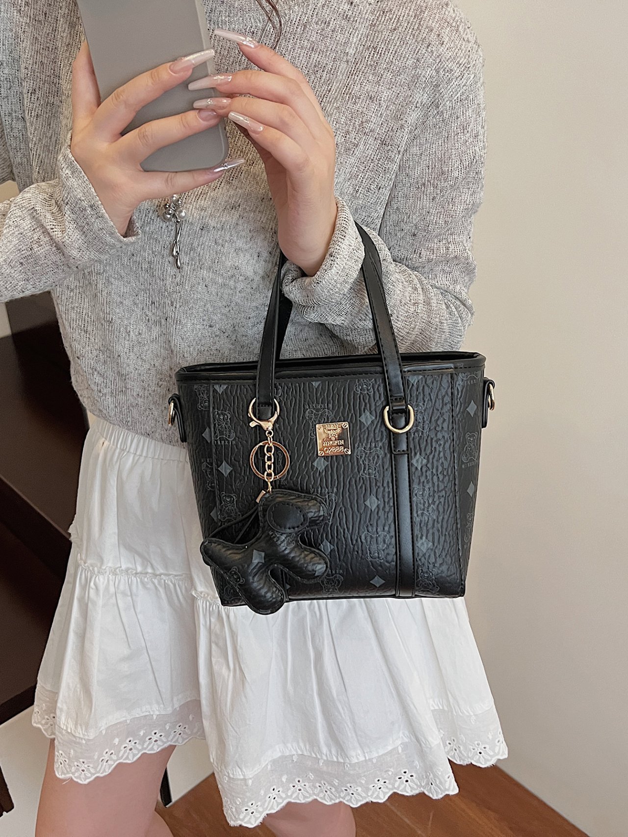 Black Crossbody Bag with Charm