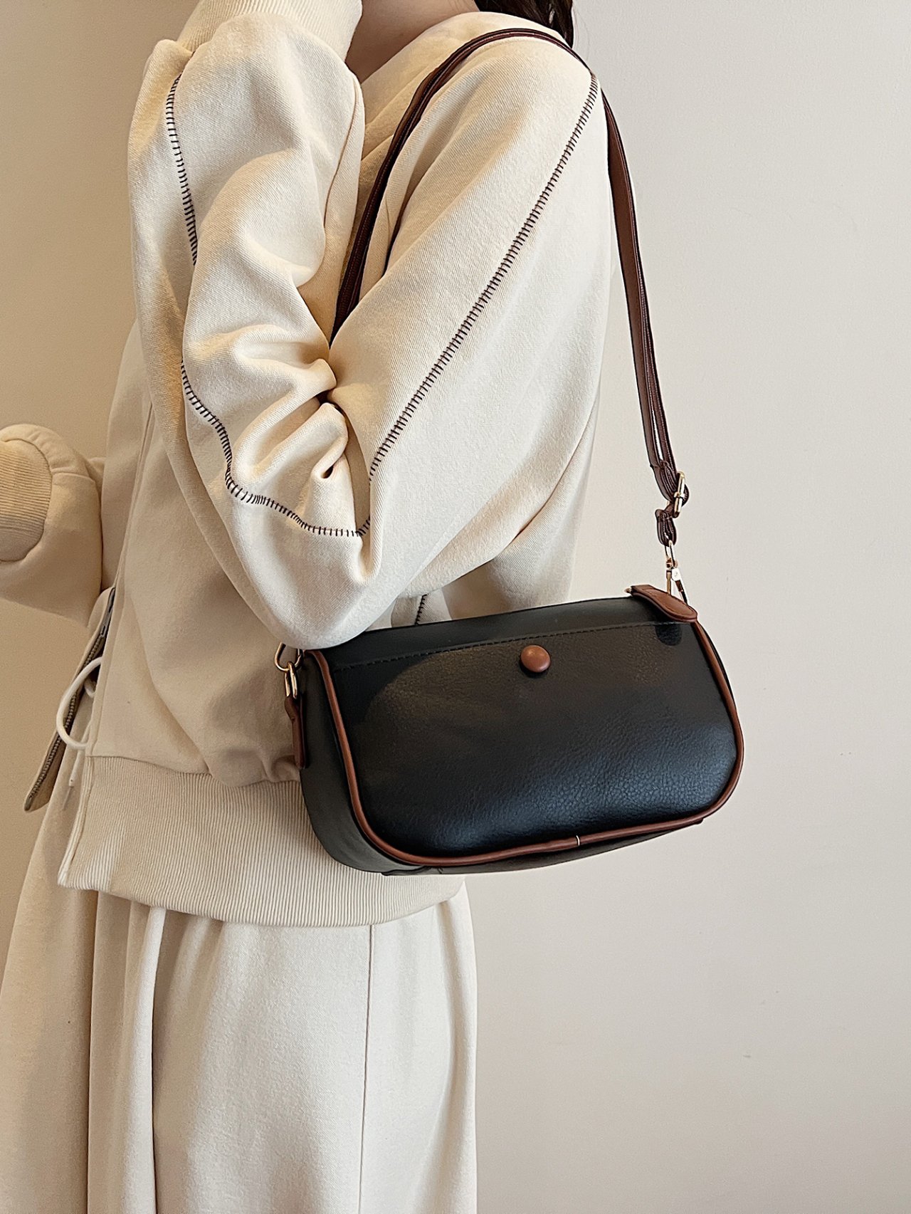 Black and Brown Trim Crossbody Bag
