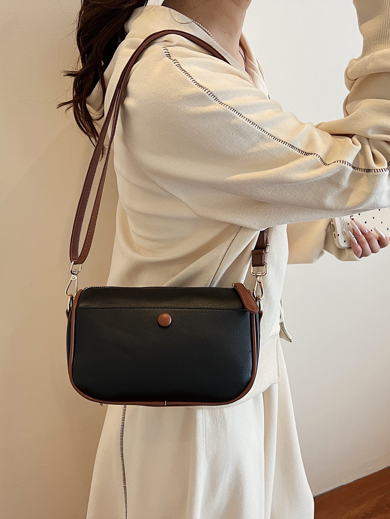 Black and Brown Trim Crossbody Bag