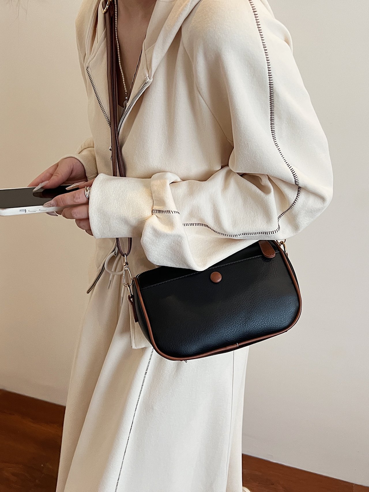 Black and Brown Trim Crossbody Bag