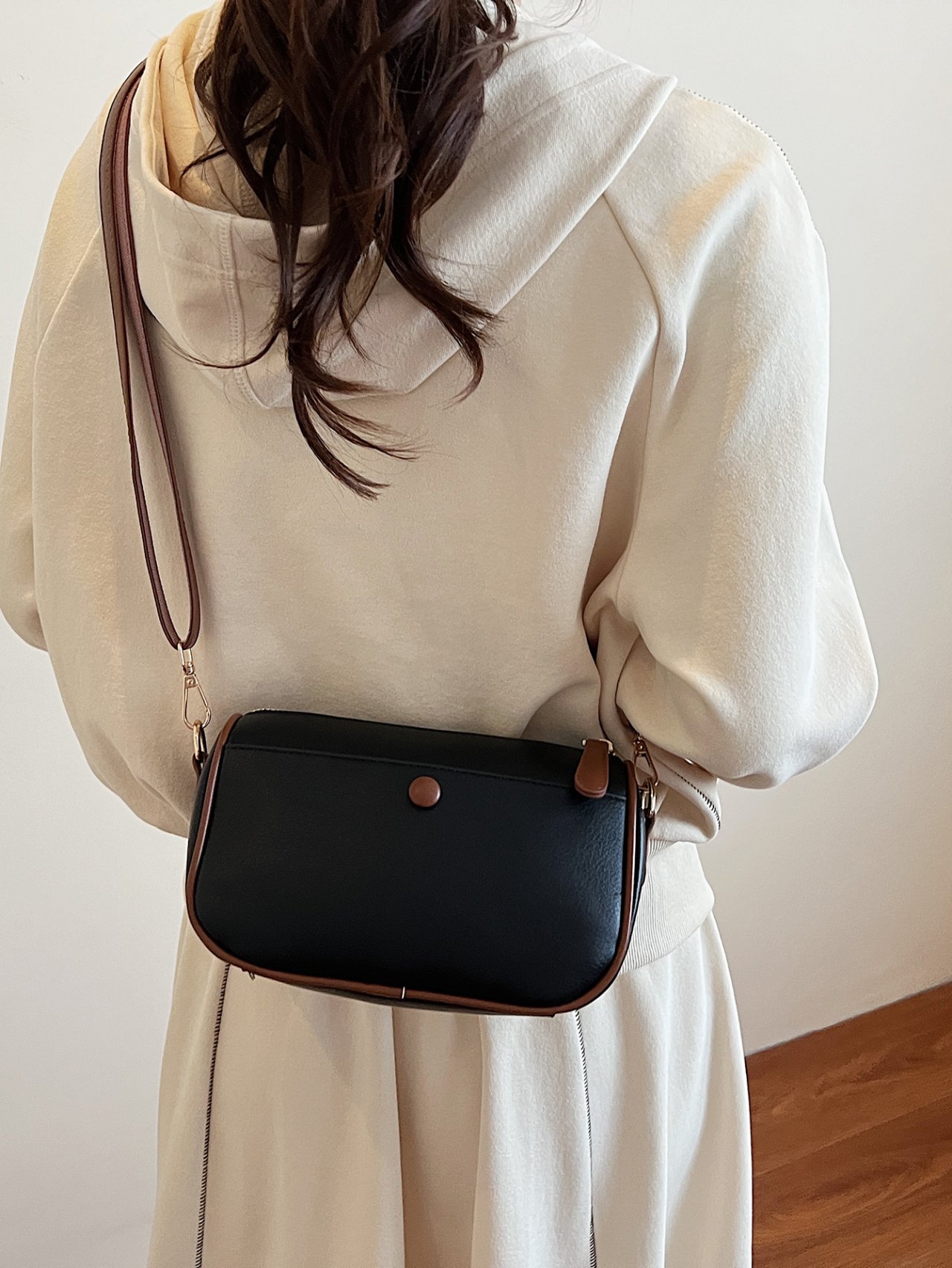 Black and Brown Trim Crossbody Bag