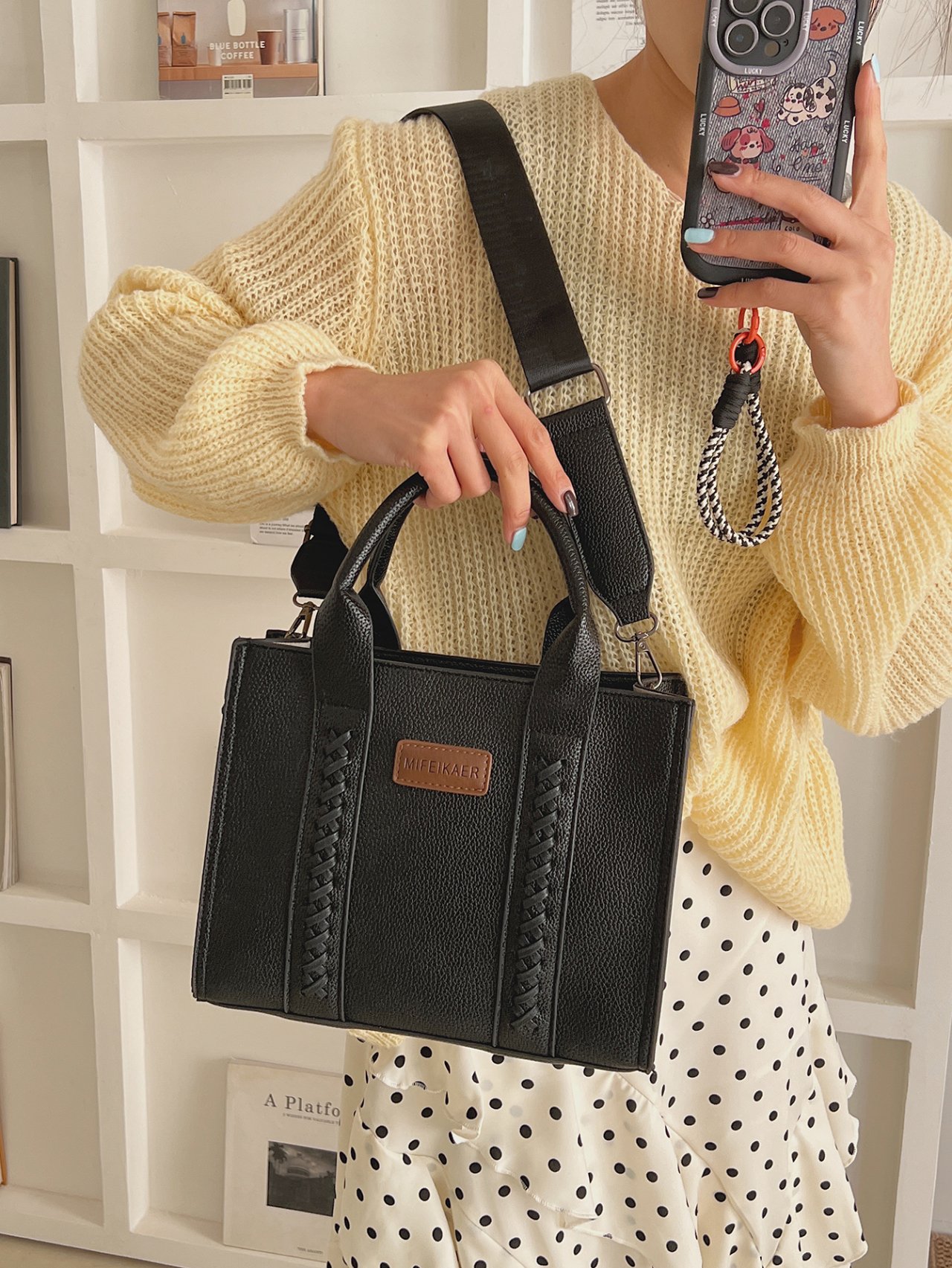 Black Crossbody Bag with Braided Detail