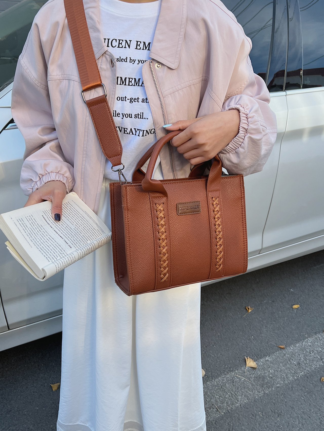 Brown Faux Leather Patchwork Crossbody Bag