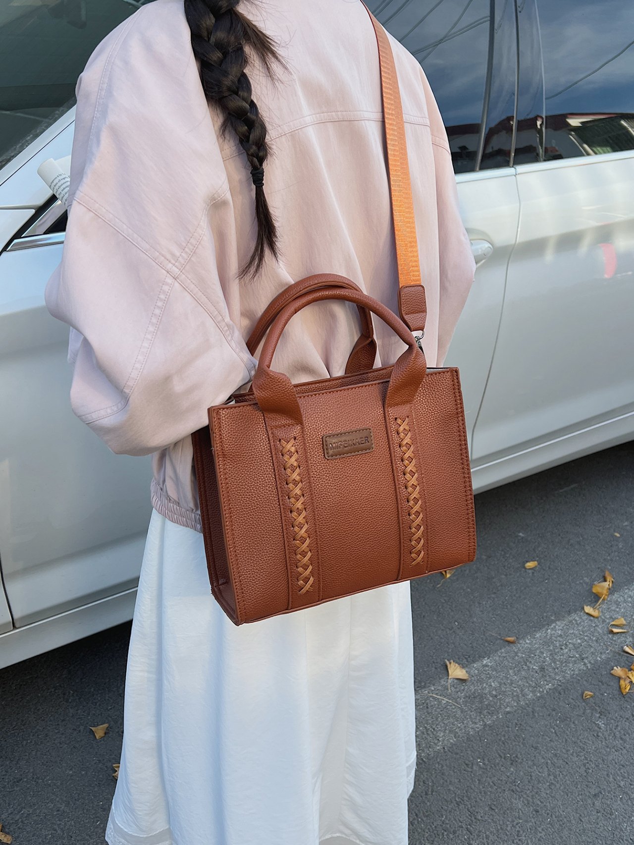 Brown Faux Leather Patchwork Crossbody Bag