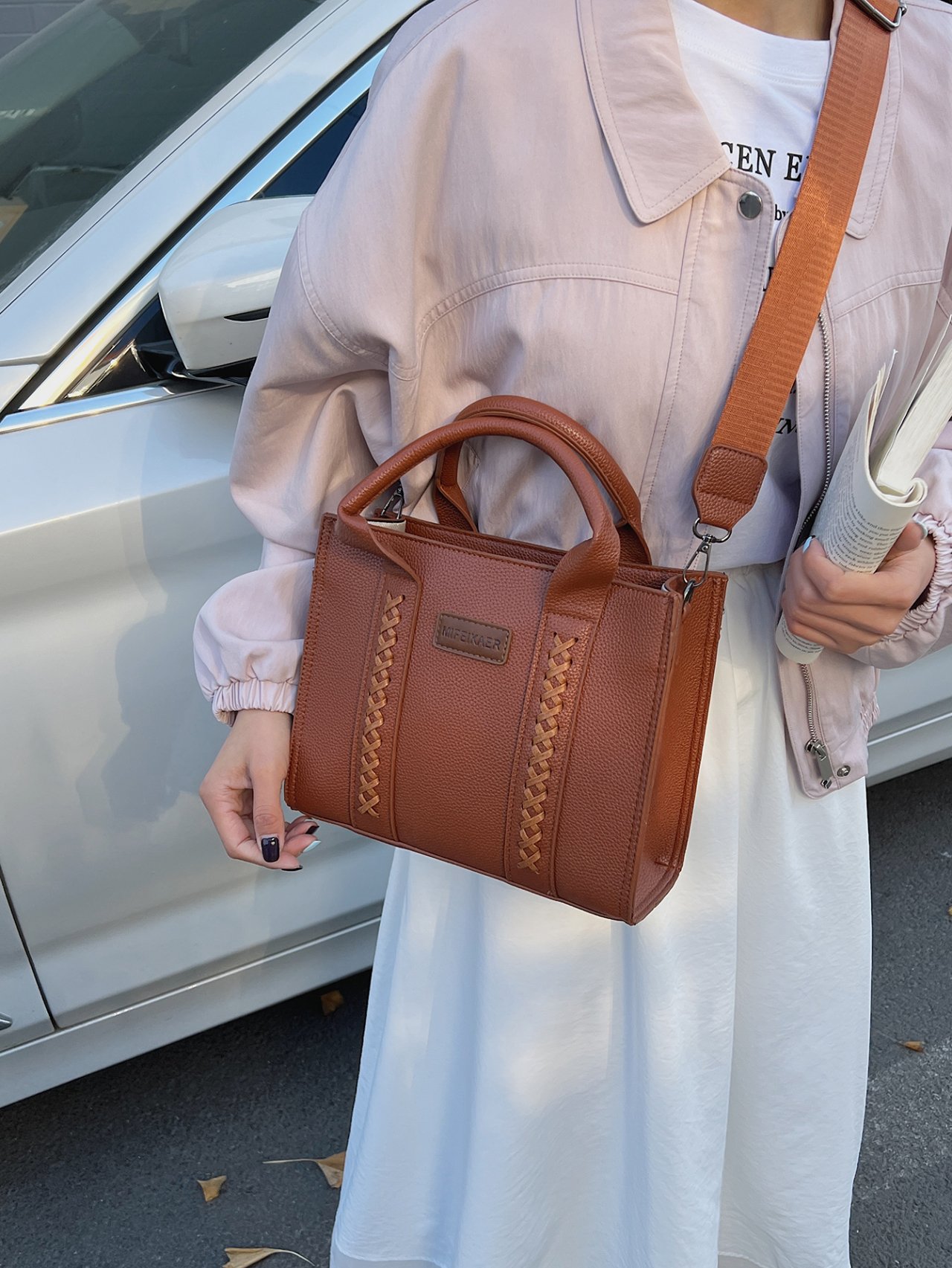 Brown Faux Leather Patchwork Crossbody Bag