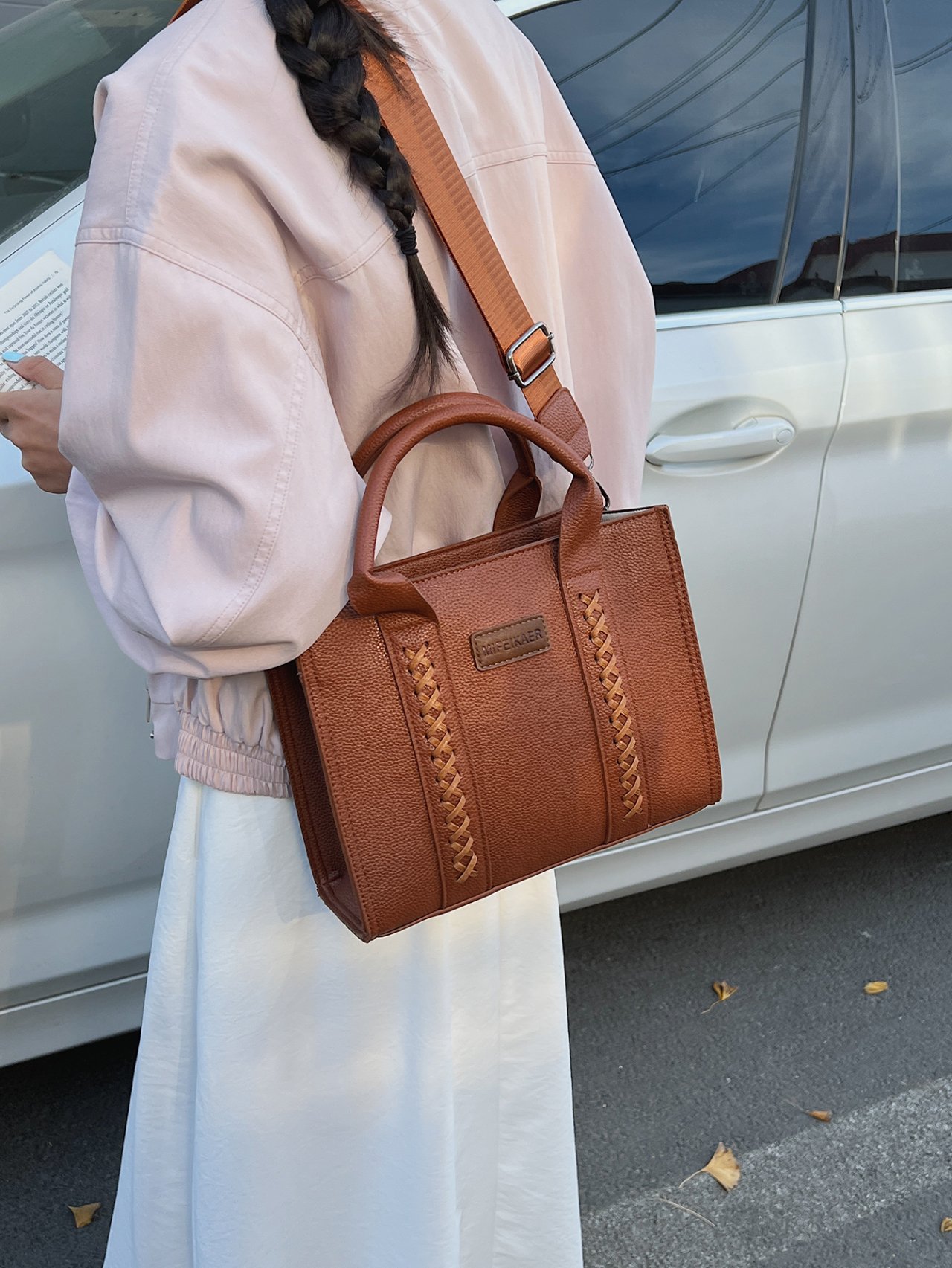 Brown Faux Leather Patchwork Crossbody Bag