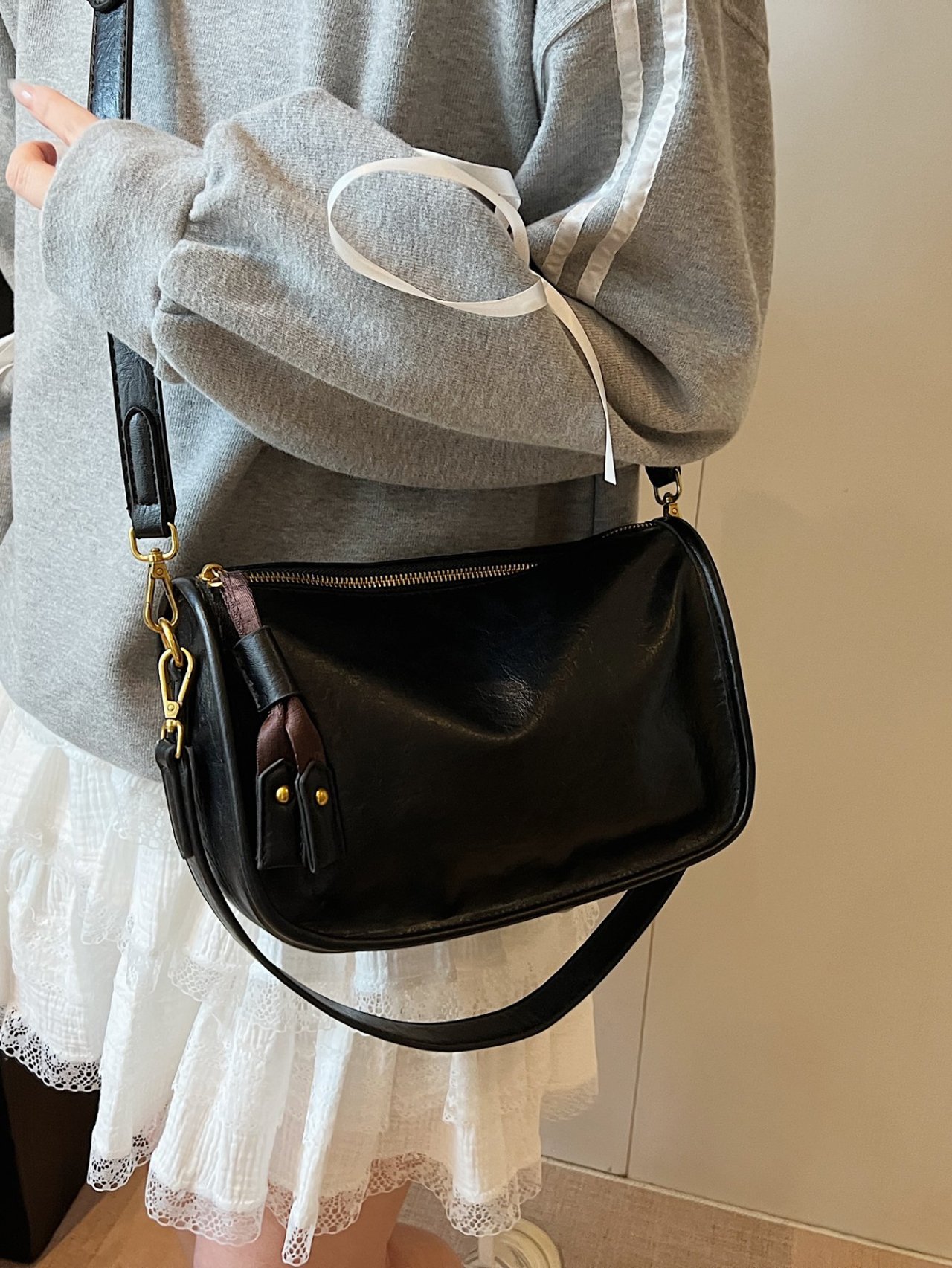 Black Faux Leather Crossbody Bag