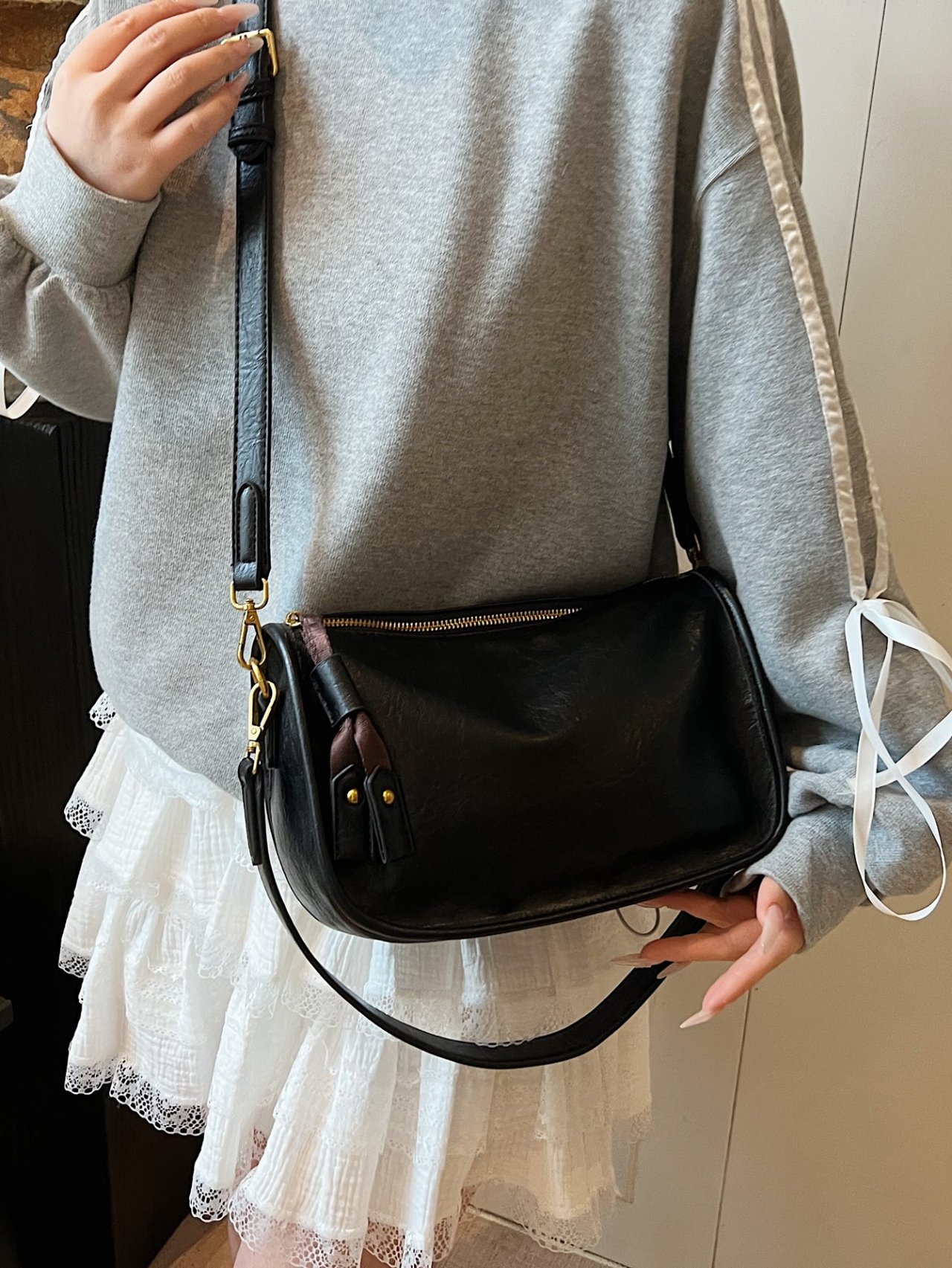 Black Faux Leather Crossbody Bag