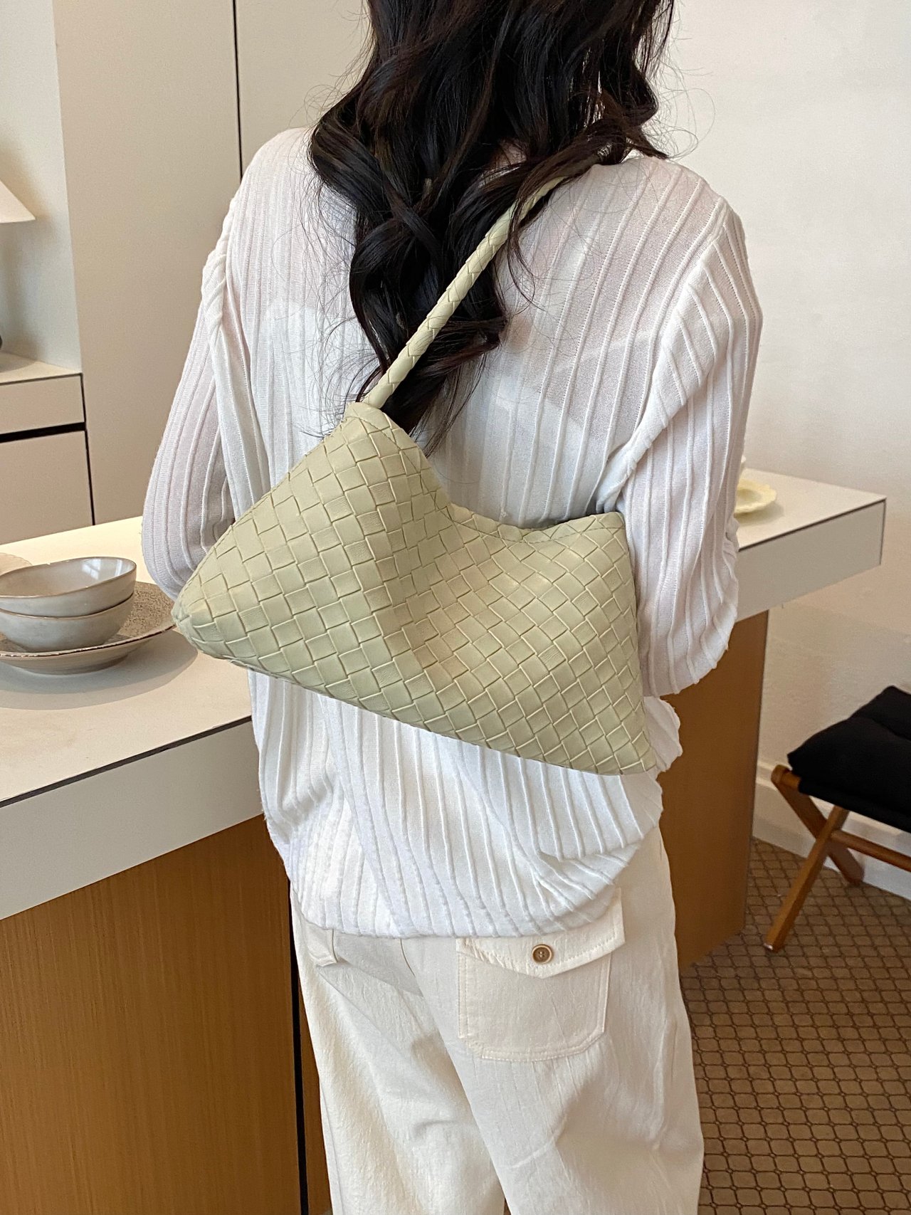 Woven Green Shoulder Bag