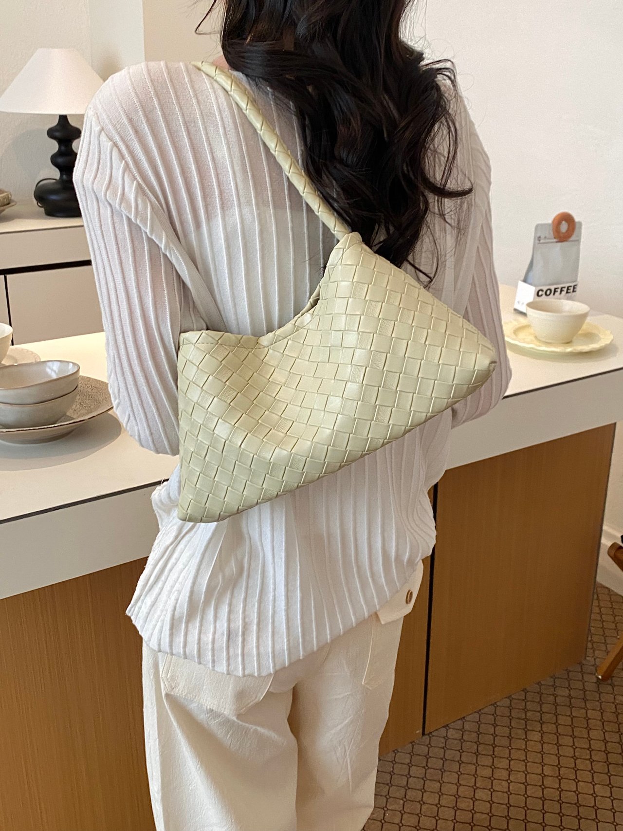 Woven Green Shoulder Bag