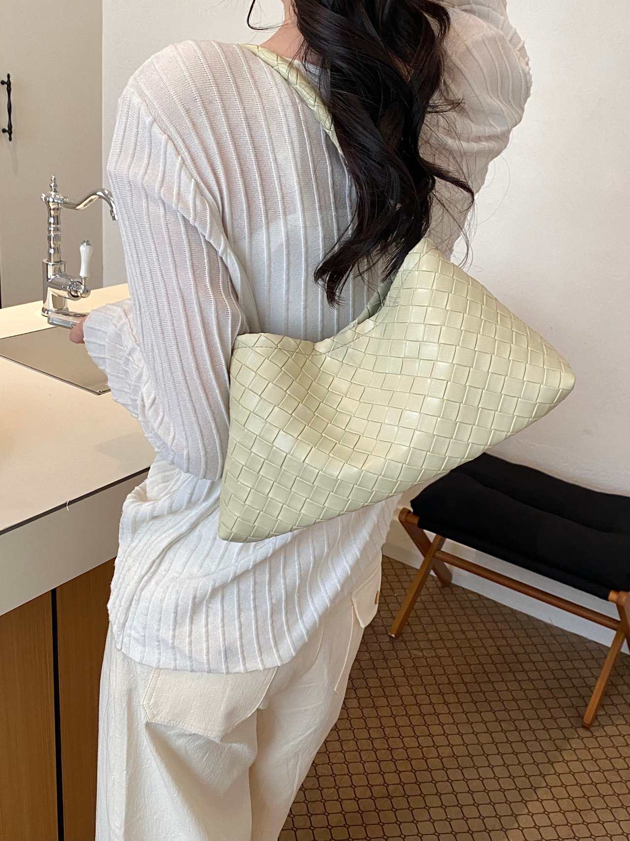 Woven Green Shoulder Bag