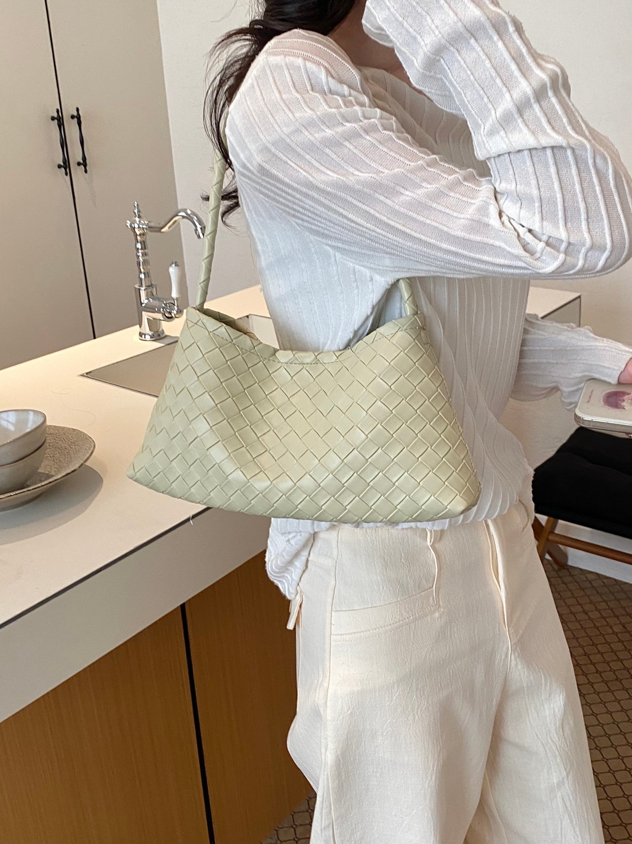 Woven Green Shoulder Bag