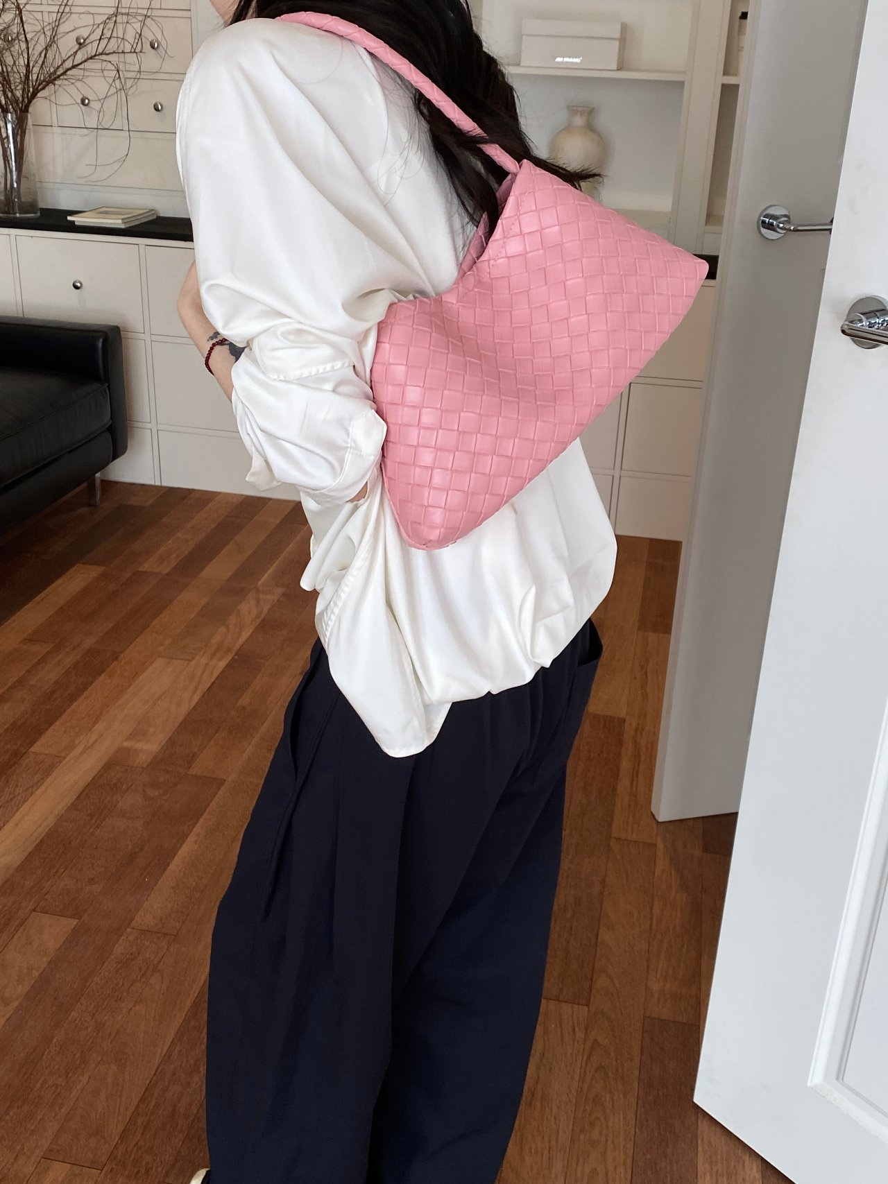 Pink Woven Shoulder Bag