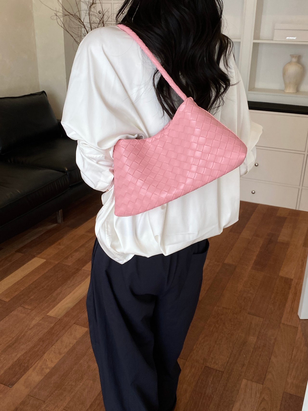 Pink Woven Shoulder Bag