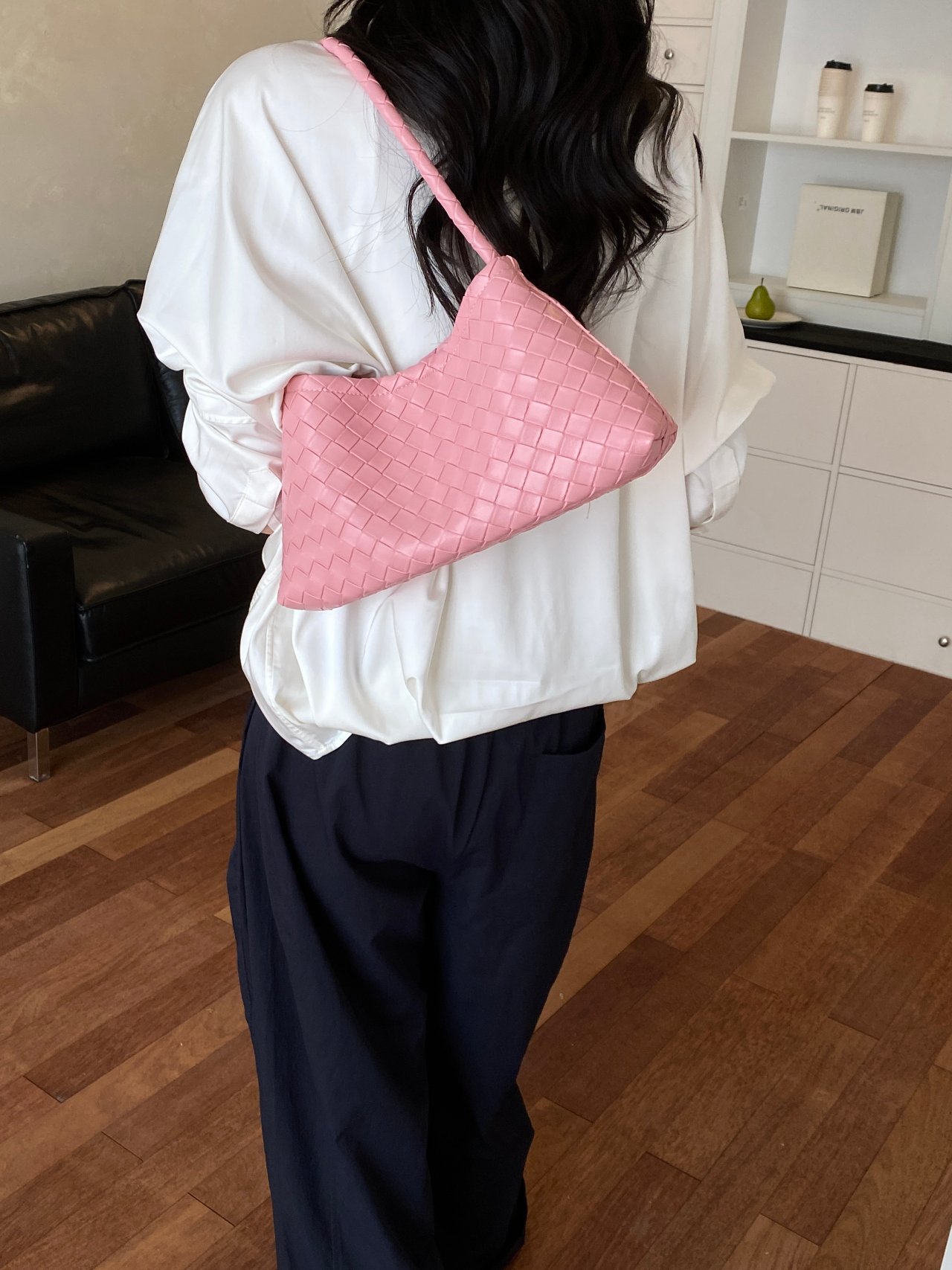 Pink Woven Shoulder Bag