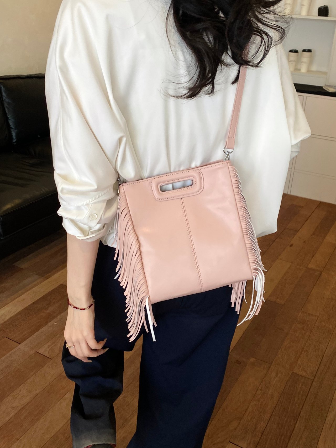 Peach Fringed Crossbody Bag