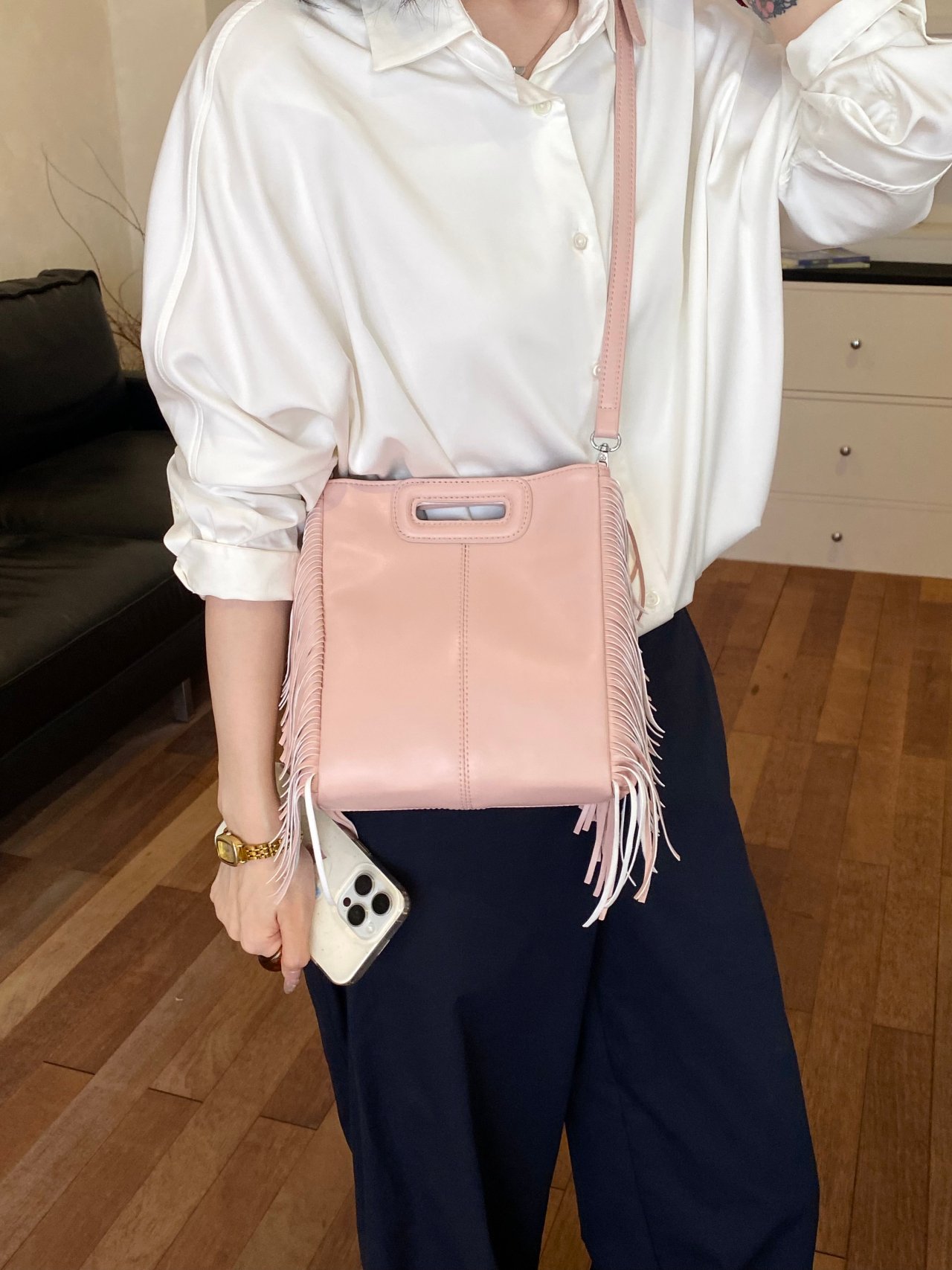 Peach Fringed Crossbody Bag