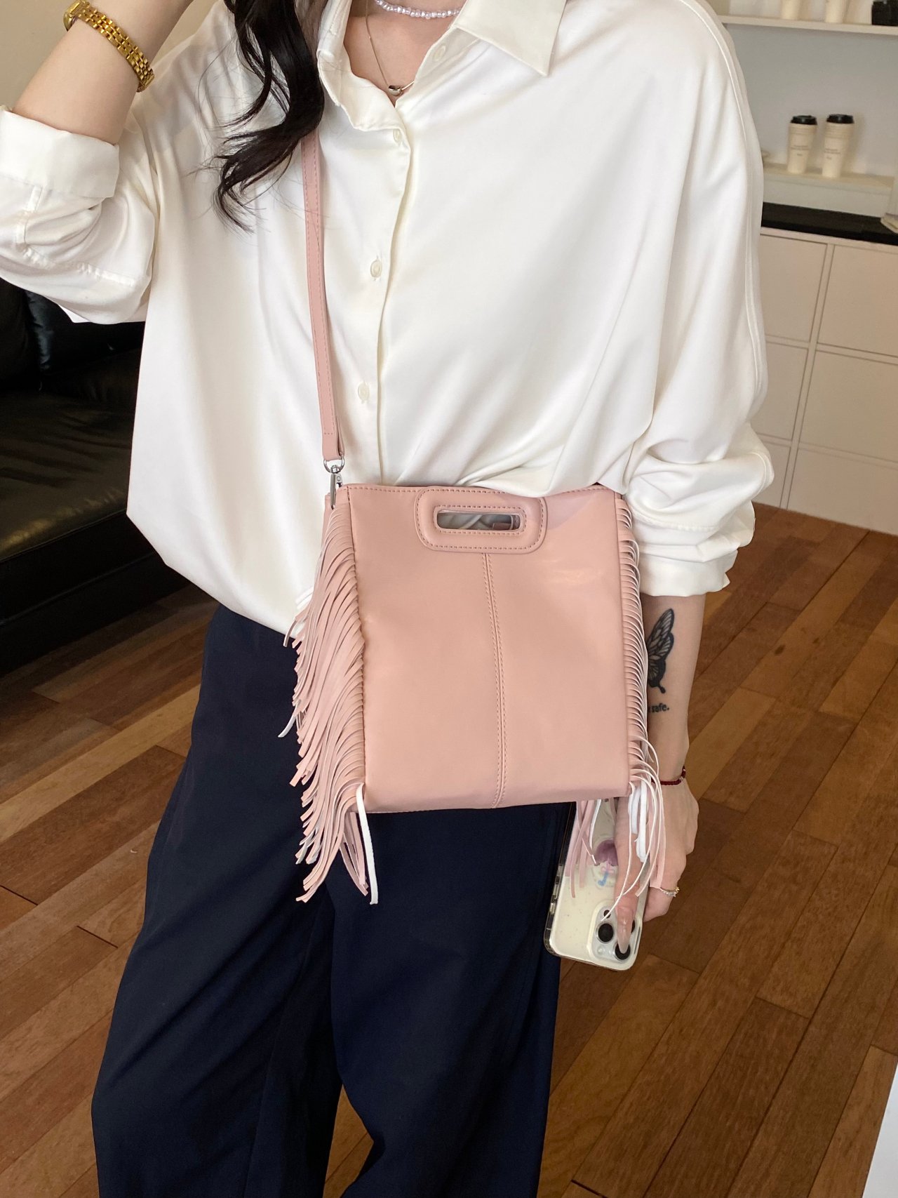 Peach Fringed Crossbody Bag